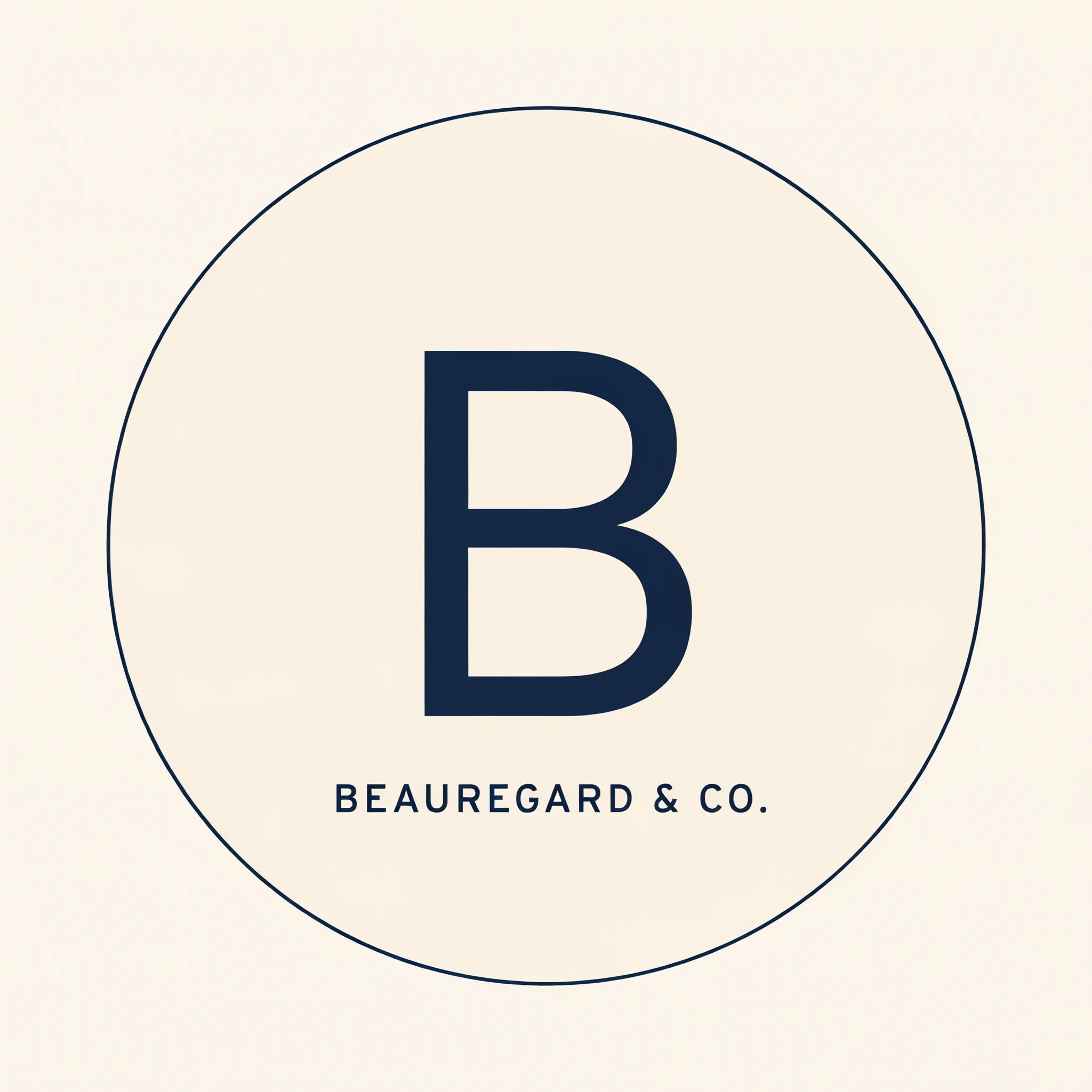 Minimal navy monogram logo centered on a cream background