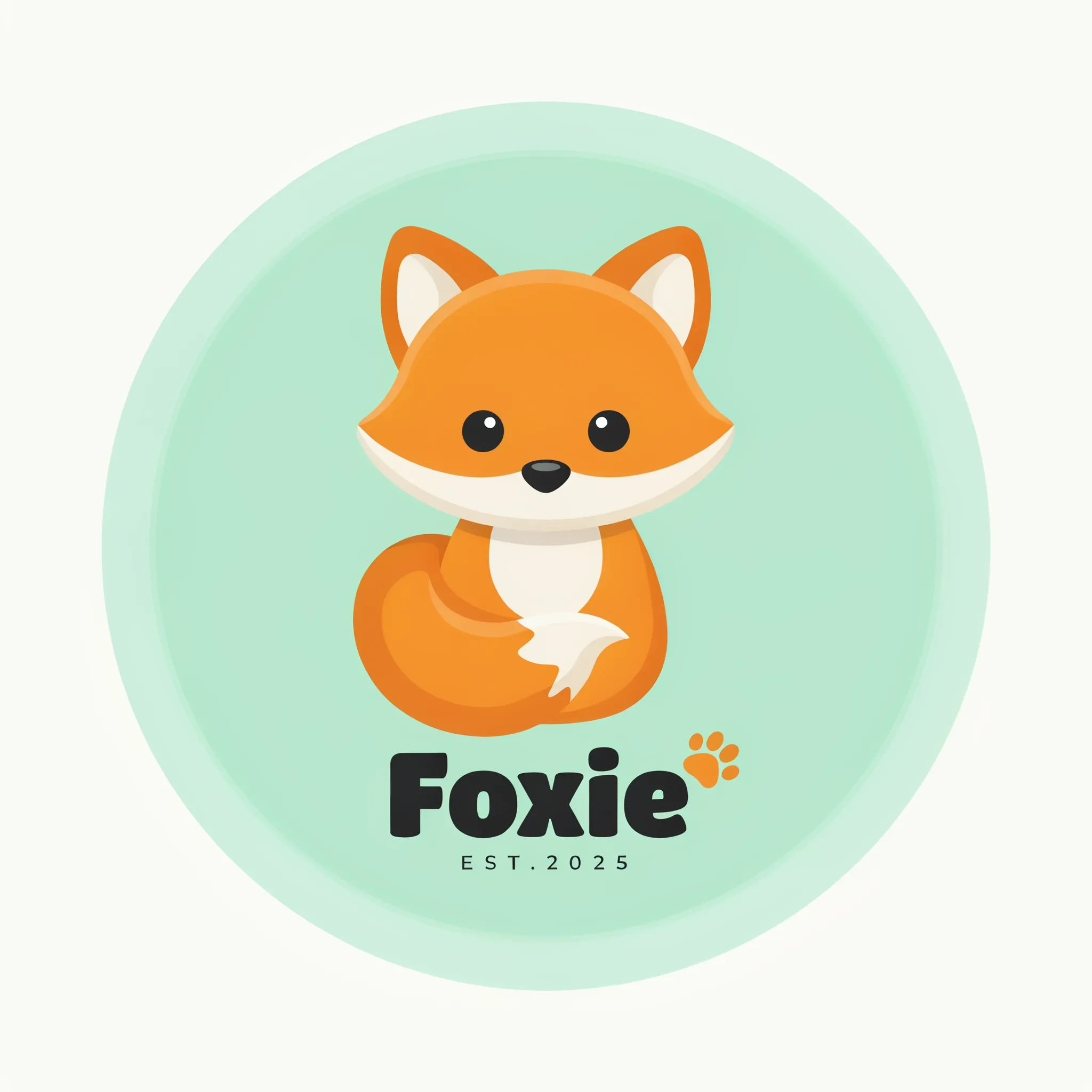 Playful orange fox mascot logo on a mint circle