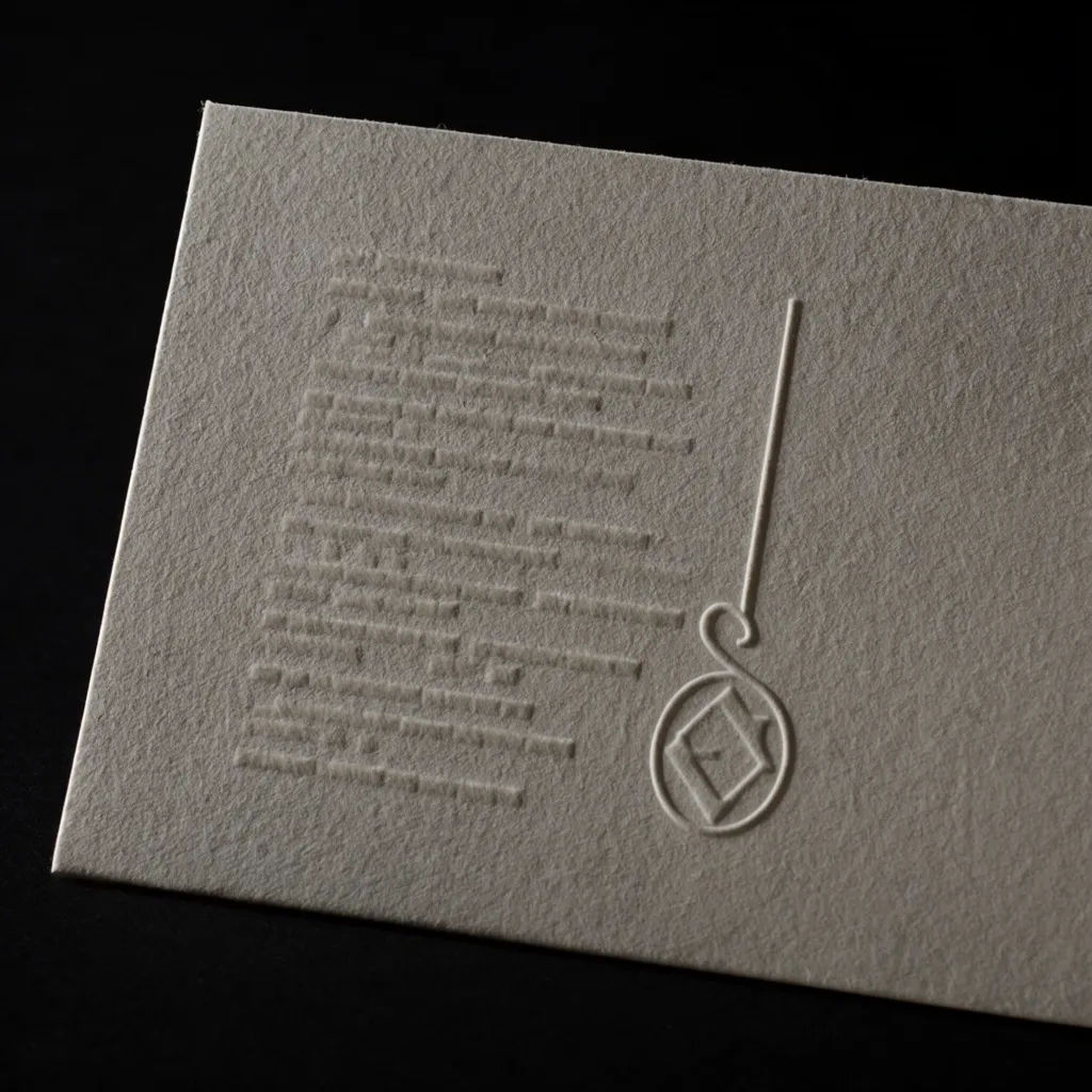 Close up of a letterpress deboss invitation on thick cotton card