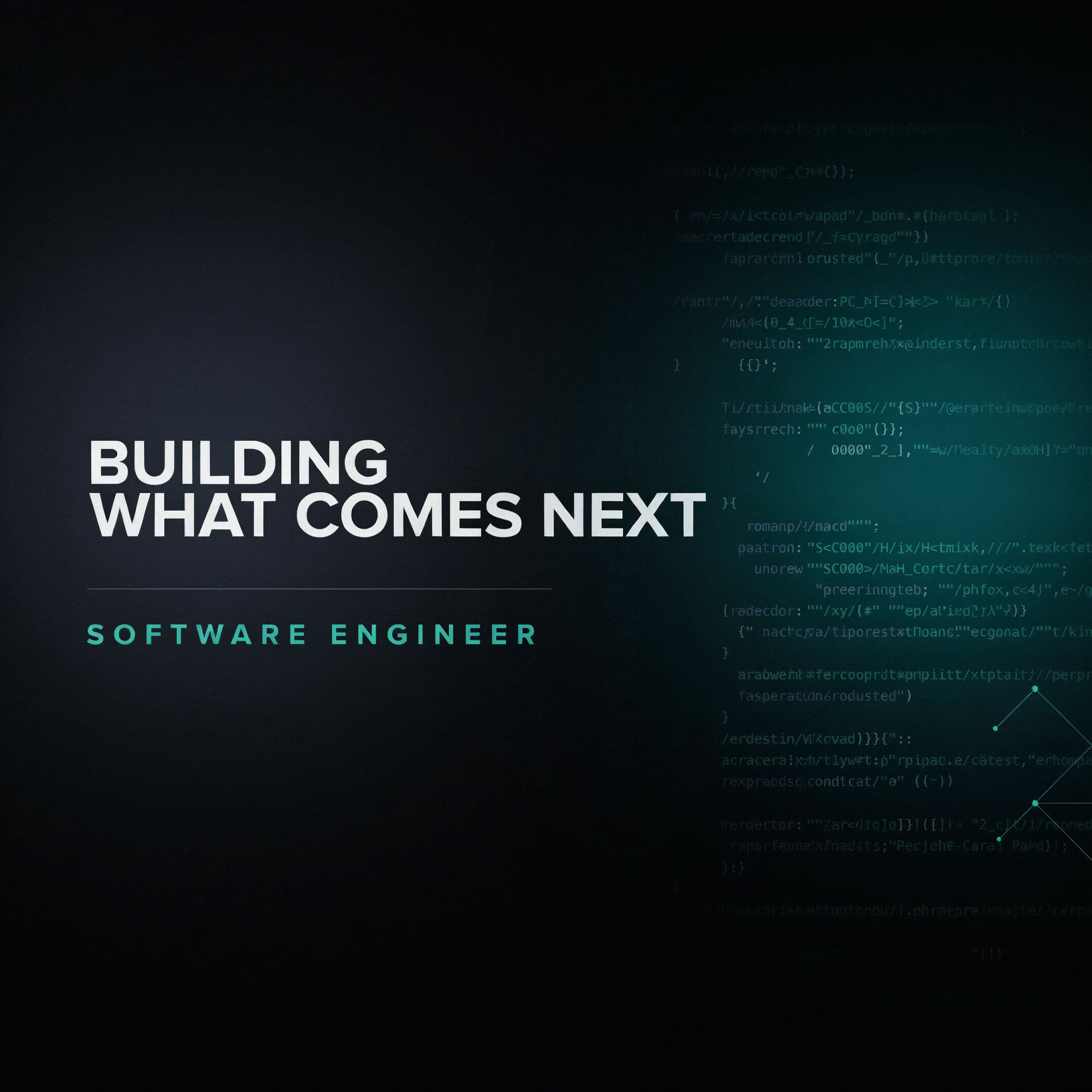 Dark LinkedIn banner for an engineer with a subtle code texture