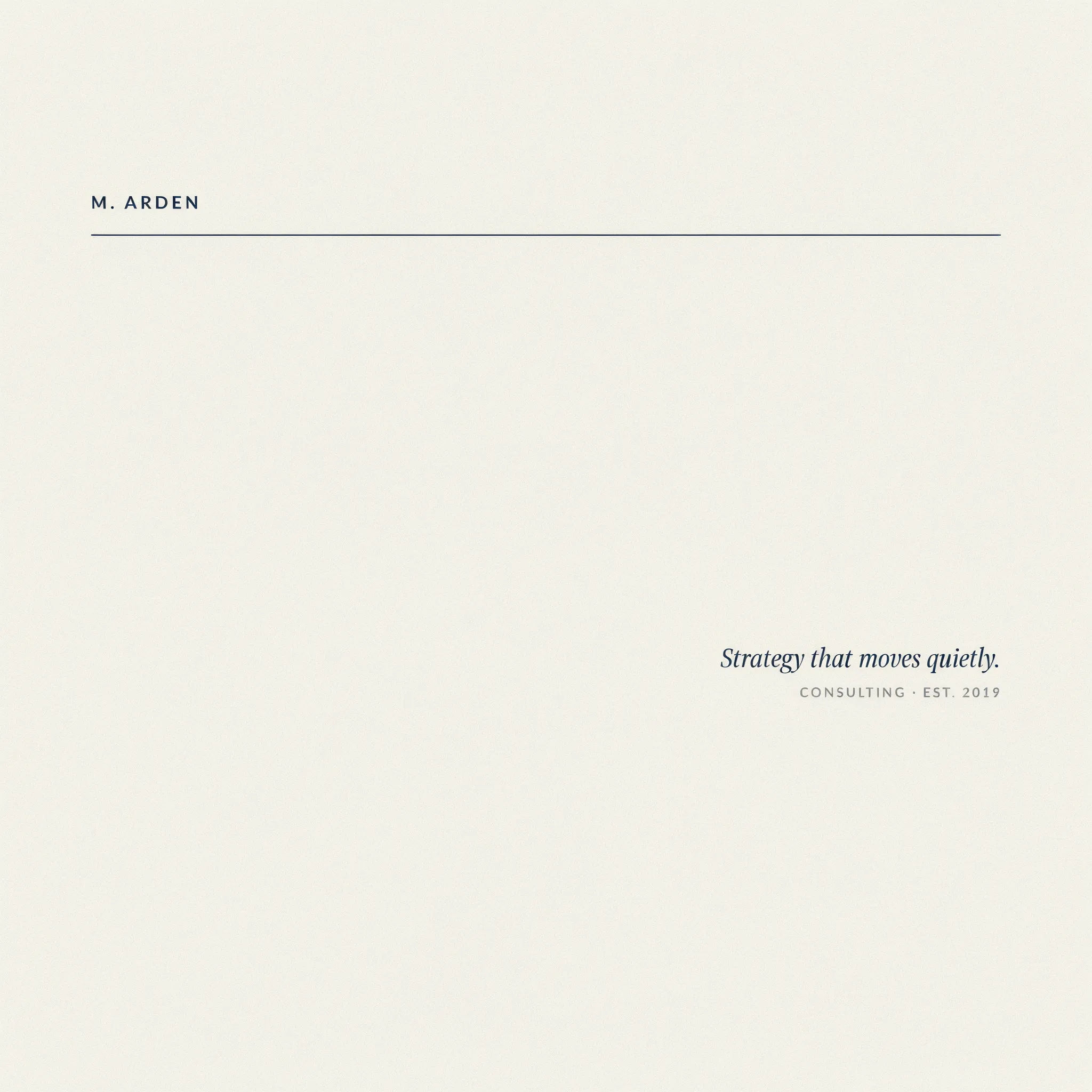 Minimal off-white LinkedIn banner for a consultant with a navy accent