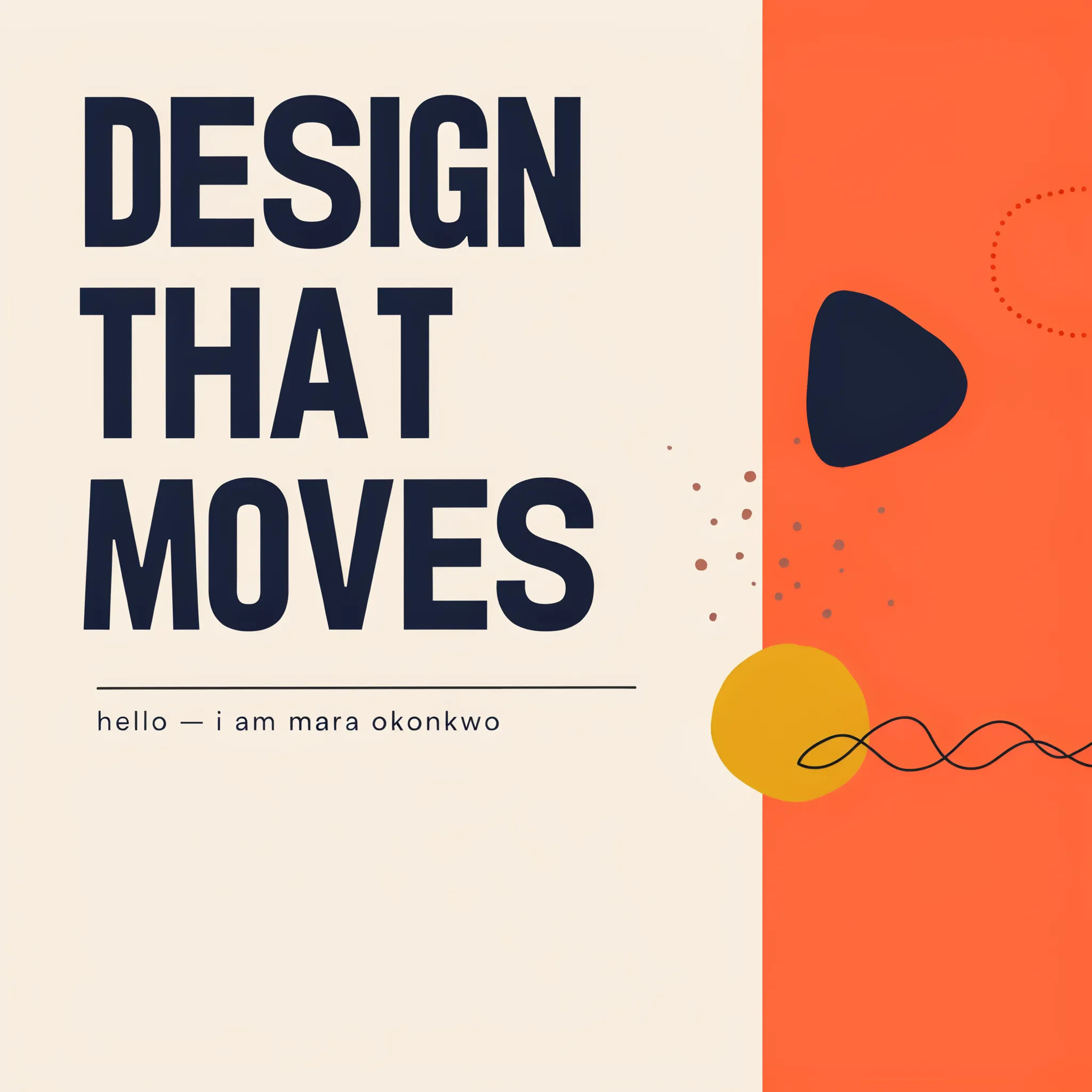 Bold coral and cream LinkedIn banner for a designer with abstract shapes