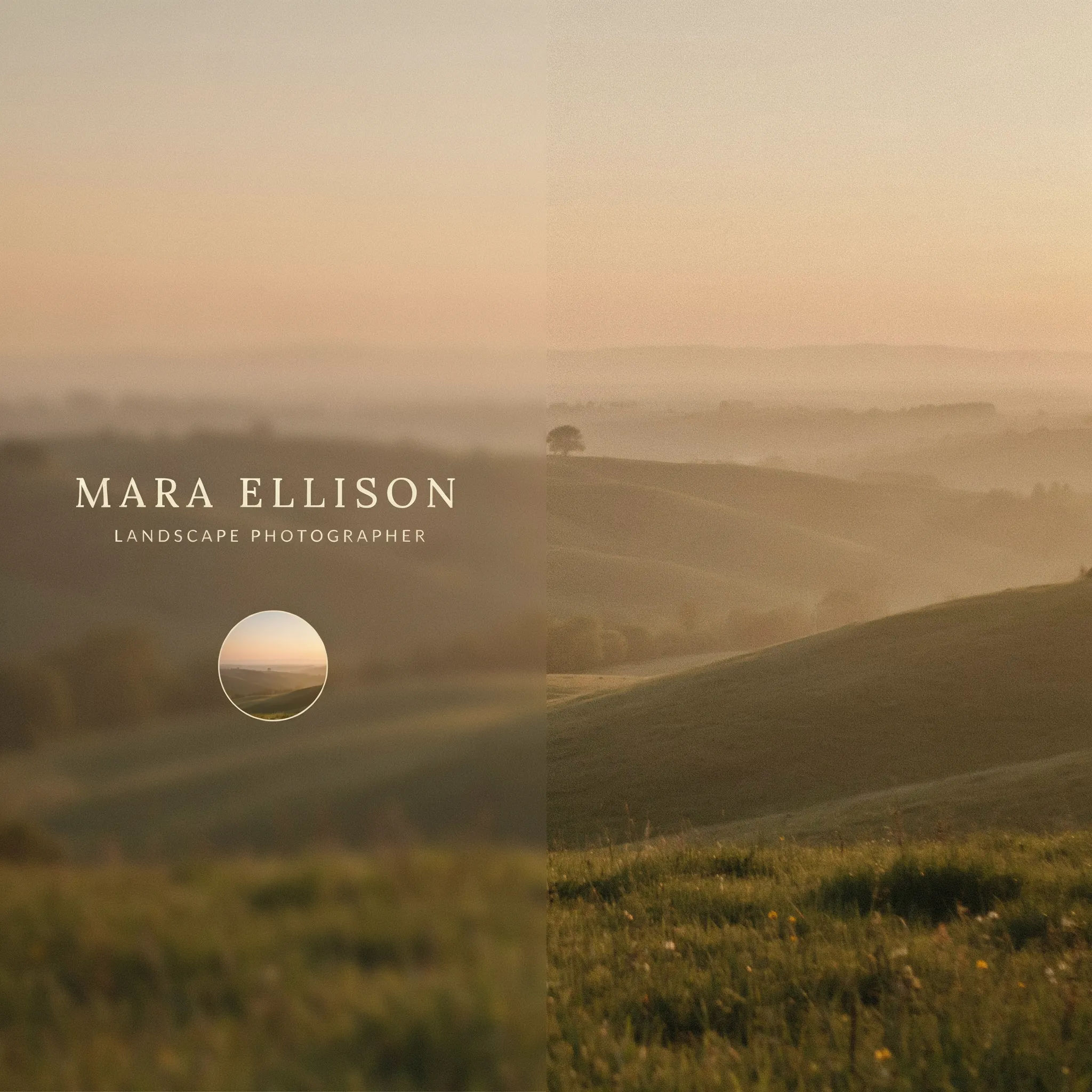 LinkedIn banner for a photographer with a blurred golden-hour landscape