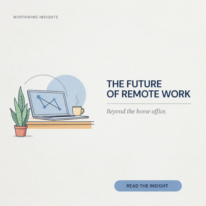 Imagem horizontal e limpa para LinkedIn sobre o futuro do trabalho remoto