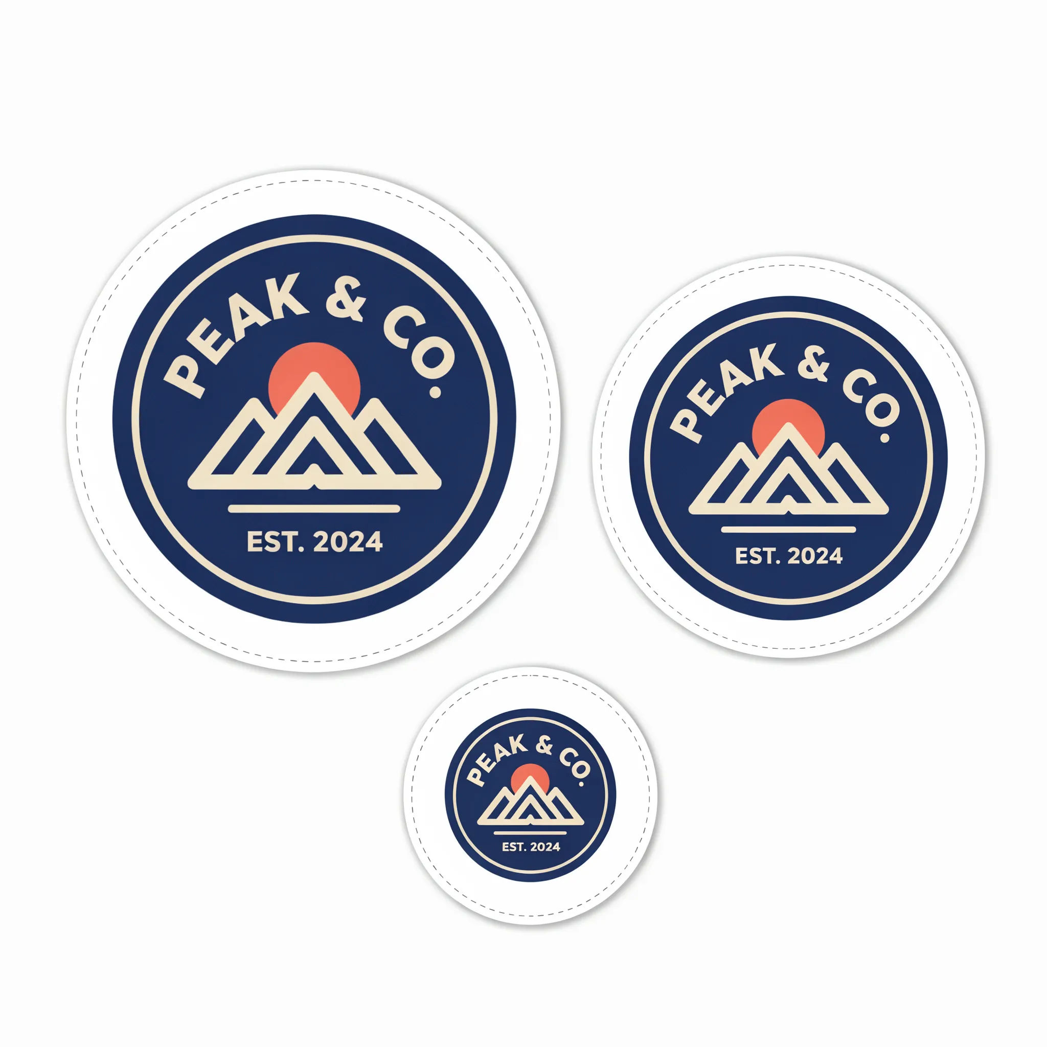 Logo sticker repeated in several sizes across a printable sticker sheet