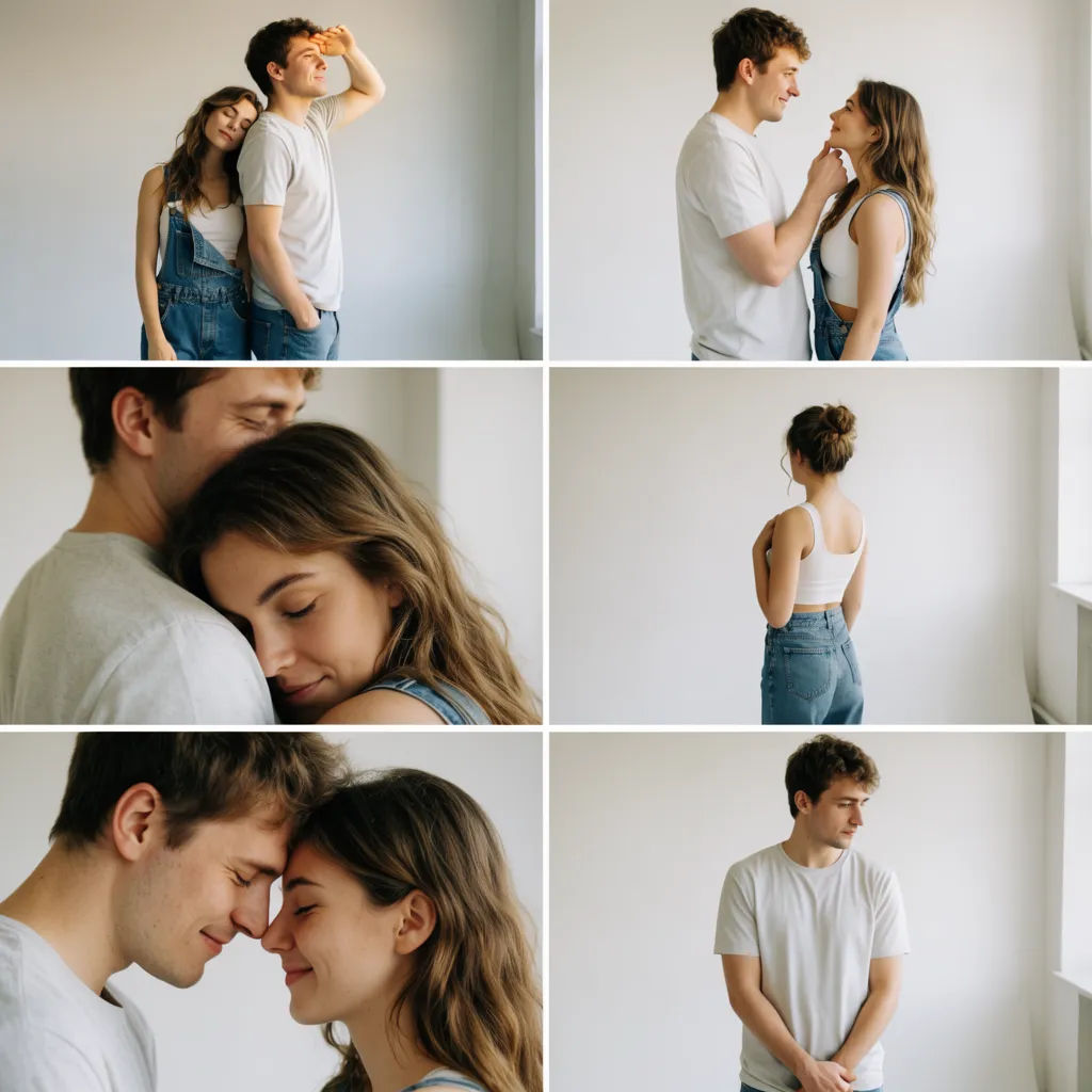 Six couple photos arranged into a clean three-by-two grid collage