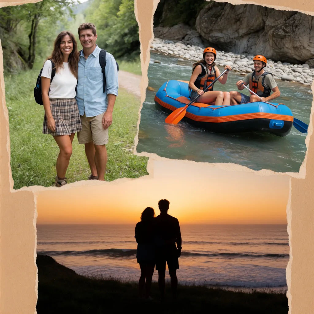 Couple travel photos arranged into a tilted scrapbook-style collage