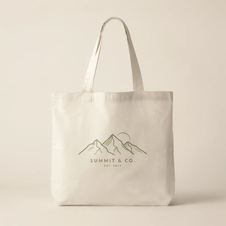 Ecobag de lona com um gráfico em traço de uma cadeia de montanhas