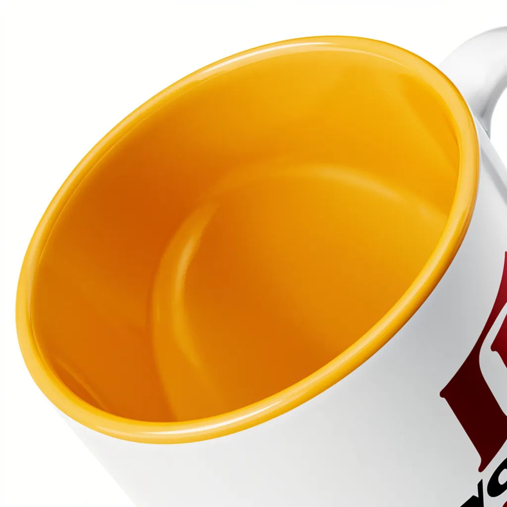 Mug with a white exterior and colored inner glaze on a studio surface
