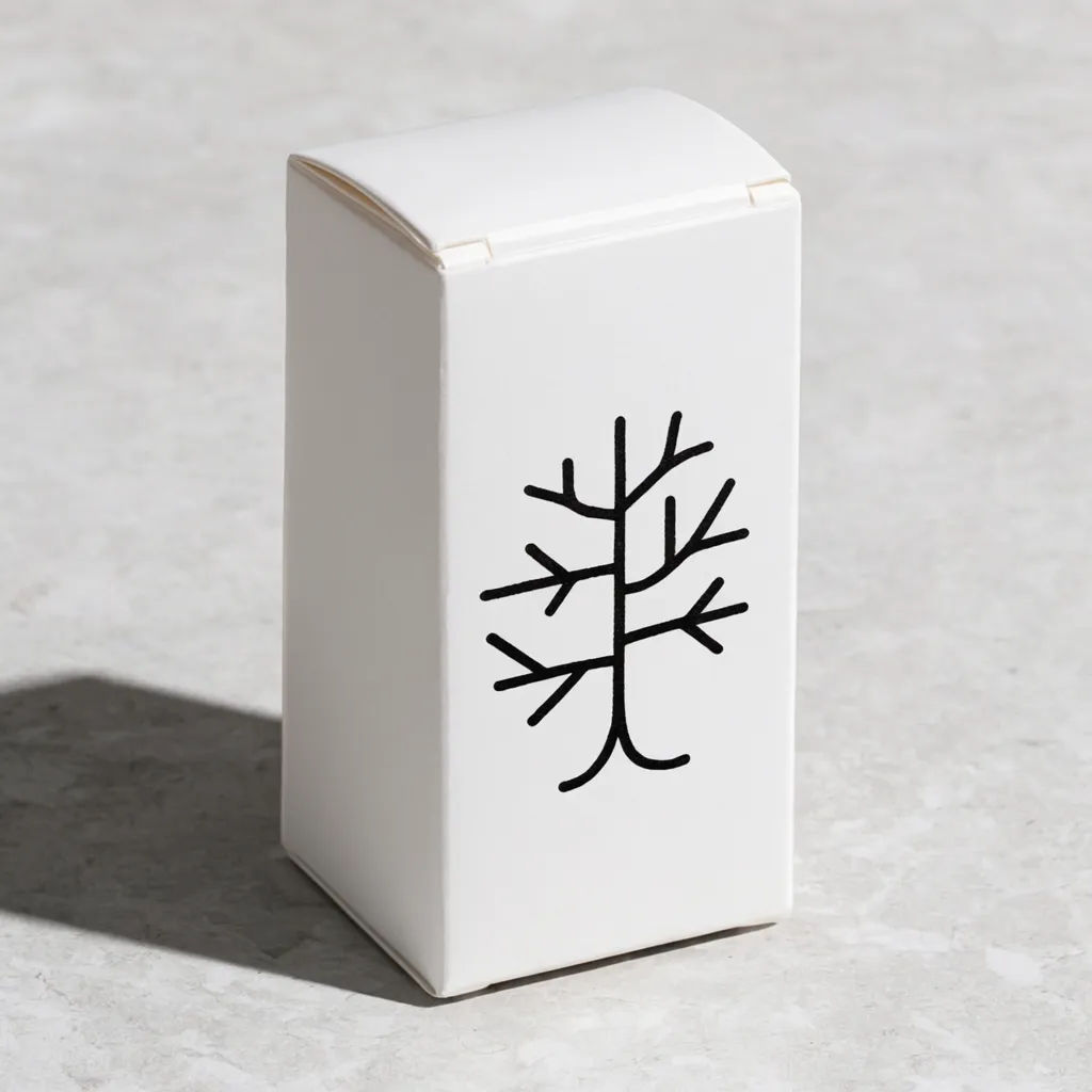 Matte folding carton hero pack shot on a stone surface