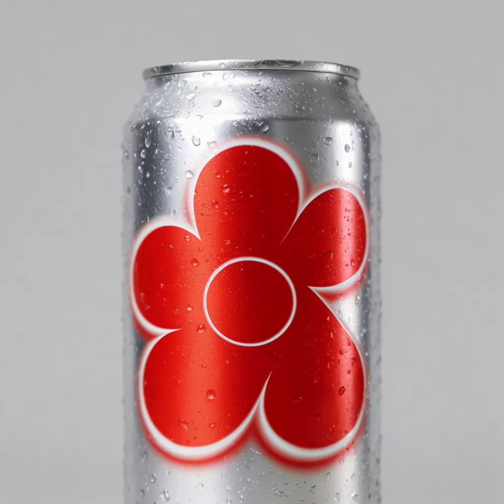 Metallic drink can with a wrapped design and water beads