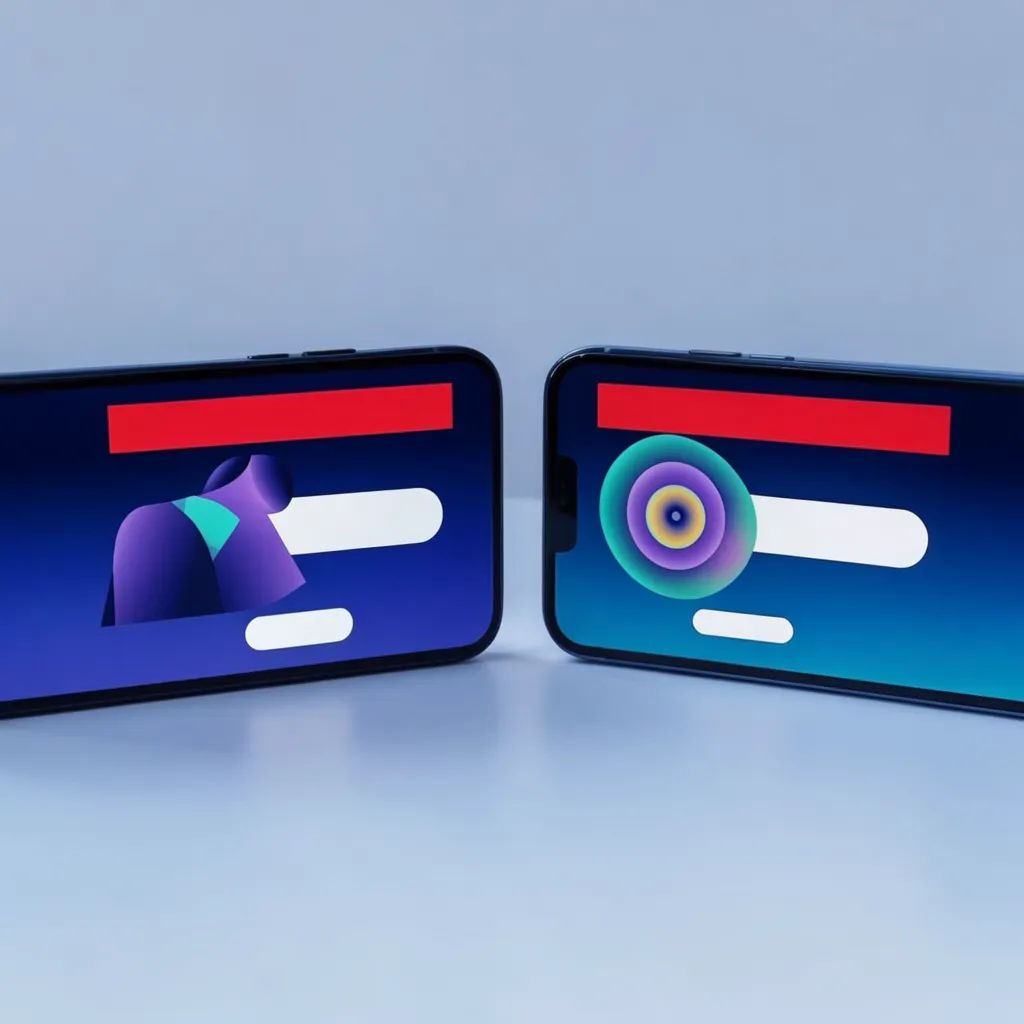 Two phones side by side showing two different app screens