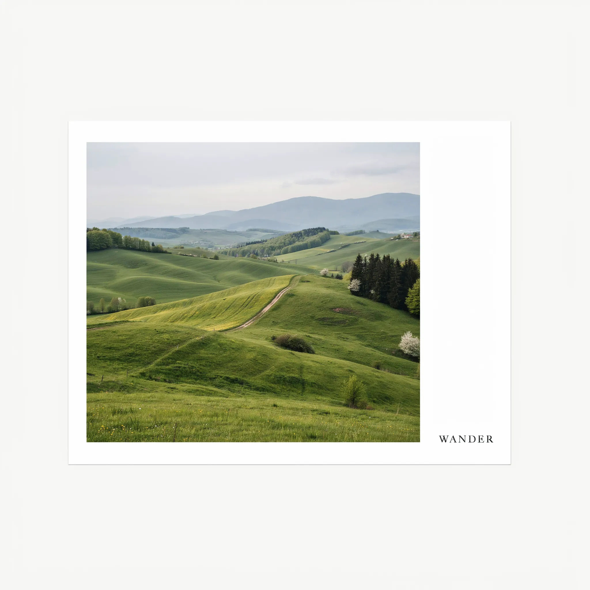Minimal postcard front from a landscape photo with a small place name