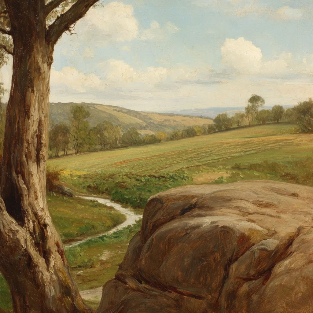 Landscape photo repainted as a classic oil painting