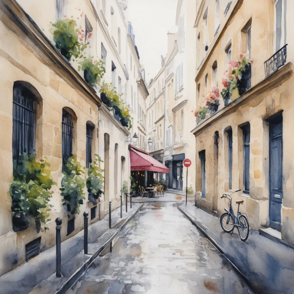 City street photo repainted as a loose watercolour