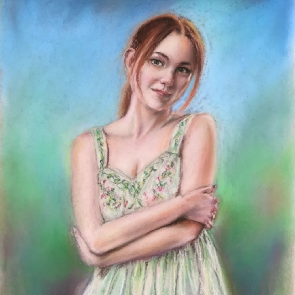 Photo rendered as a soft pastel drawing