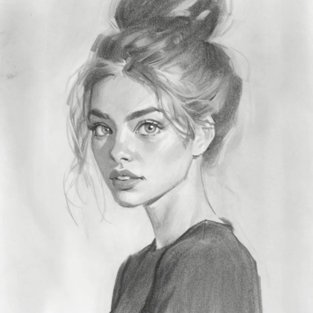 Portrait photo redrawn as a soft graphite pencil sketch