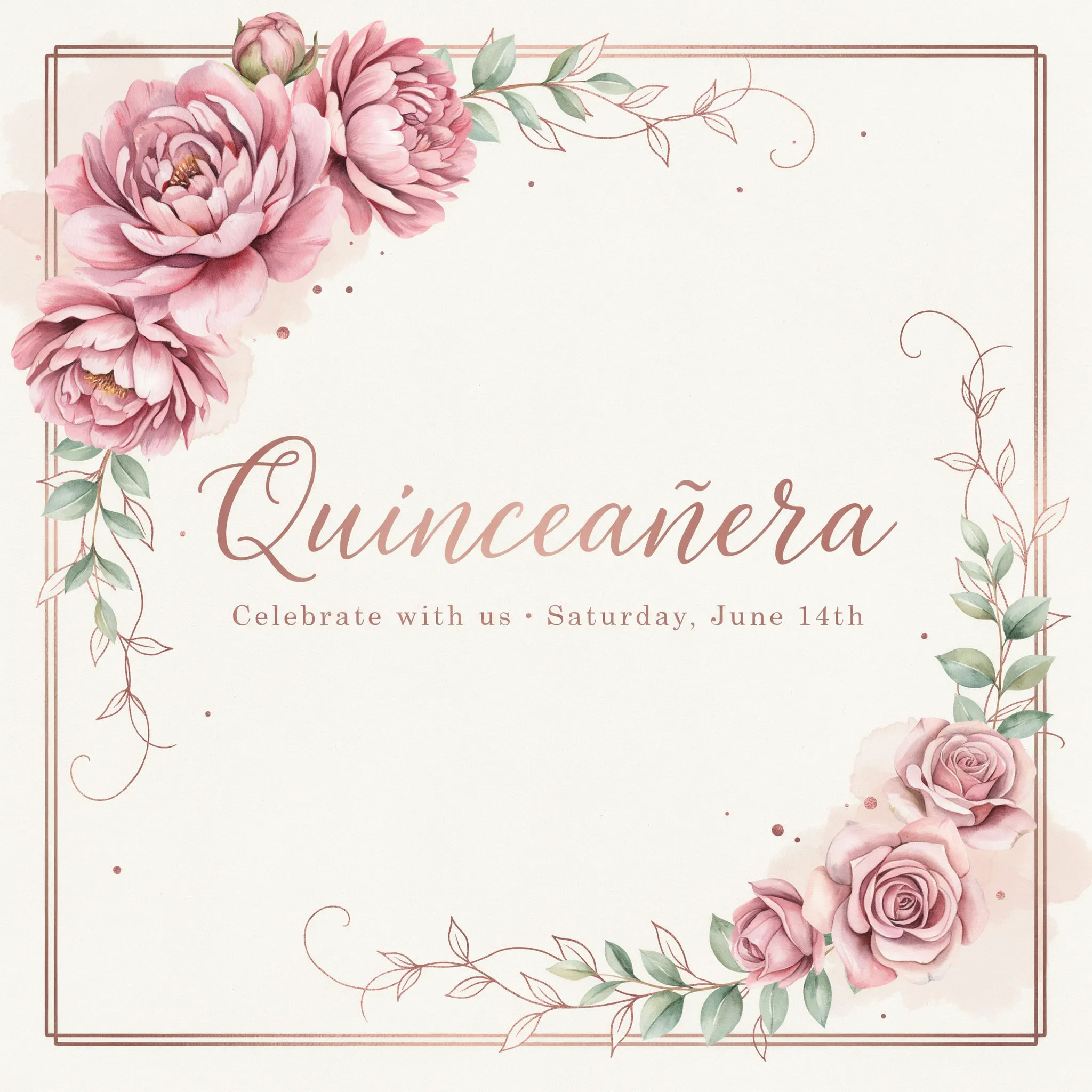 Blush pink watercolor floral quinceanera invitation