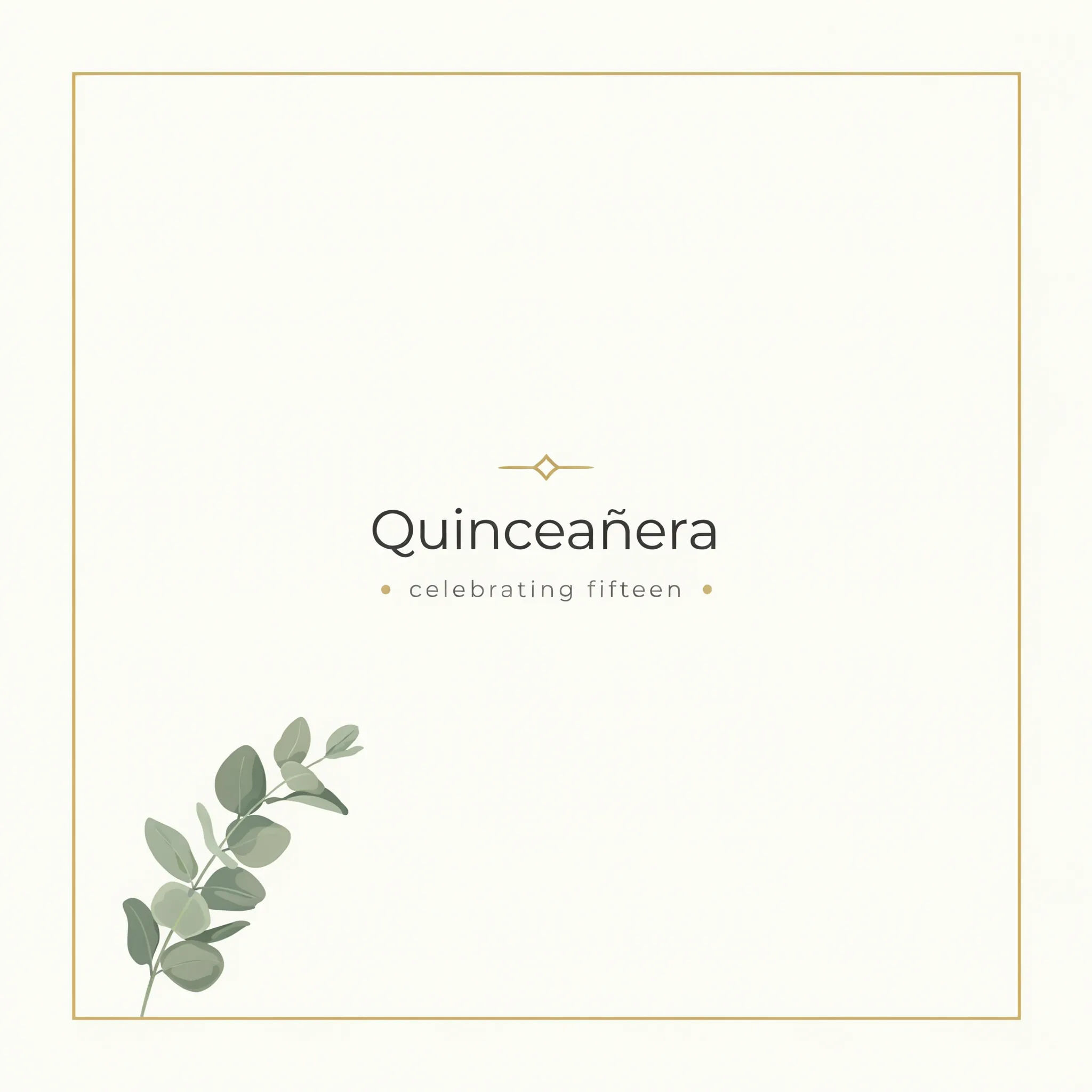 Modern minimal quinceanera invitation with a thin gold frame