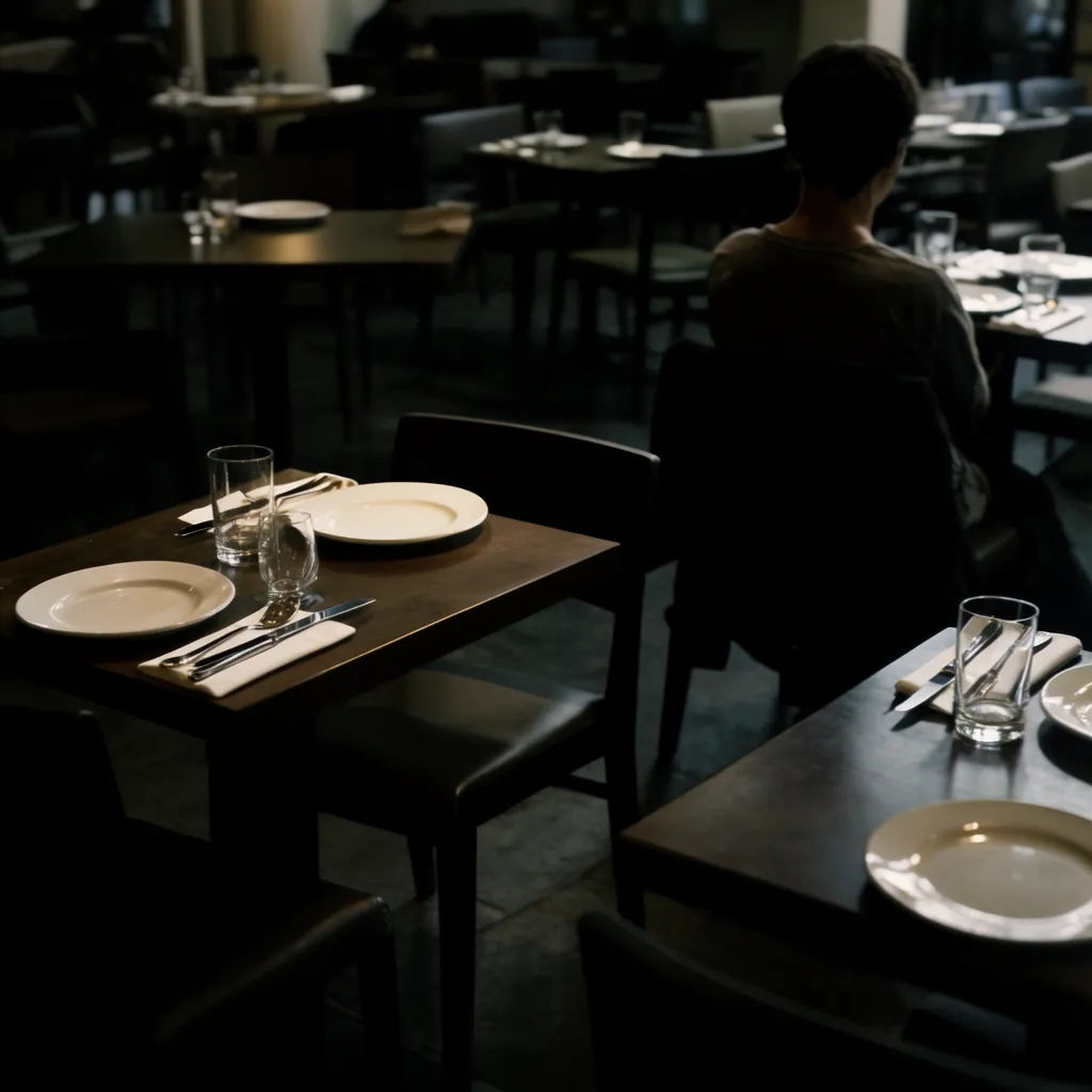 Restaurant interior with diners removed and tables rebuilt