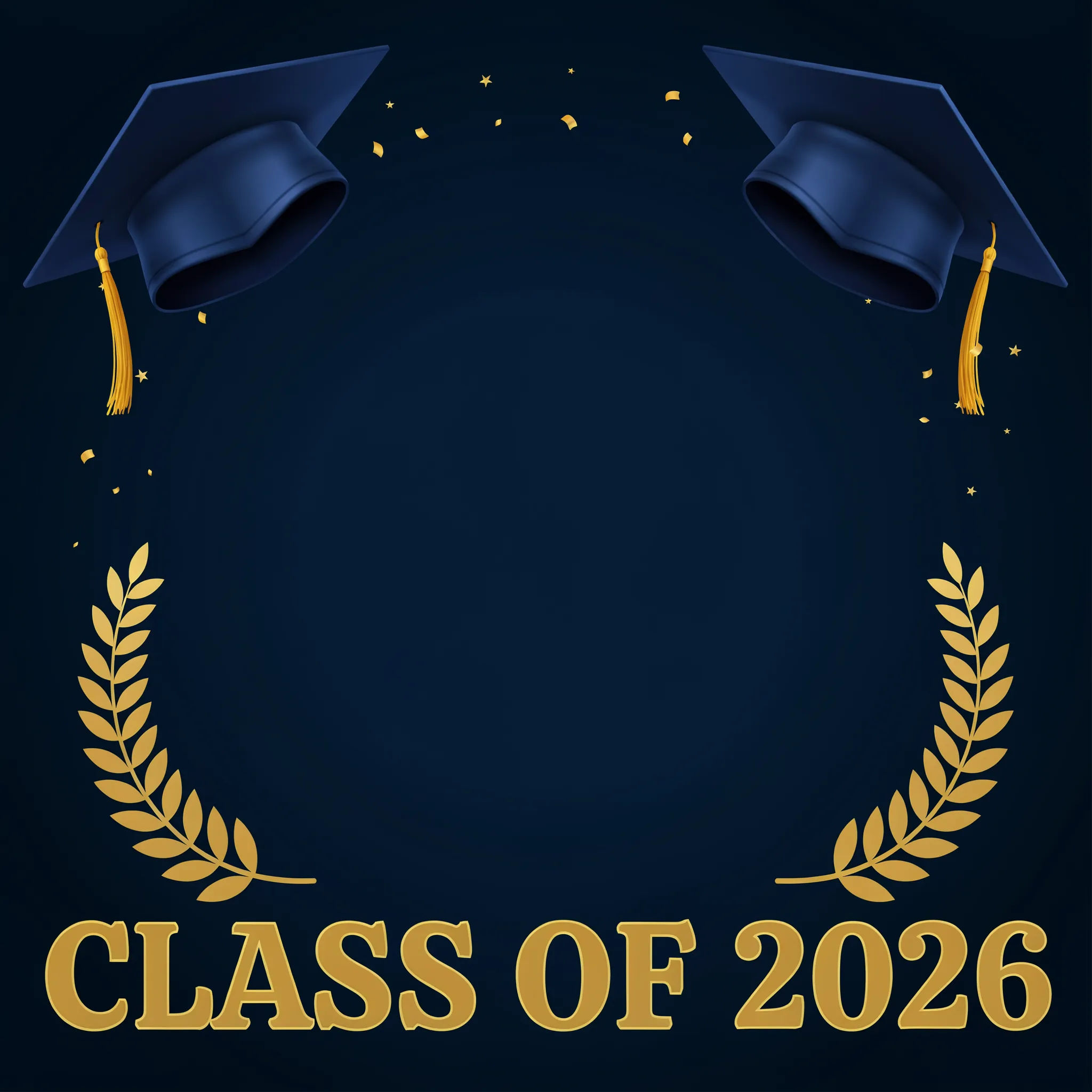 Navy and gold graduation geofilter with cap art and class of 2026