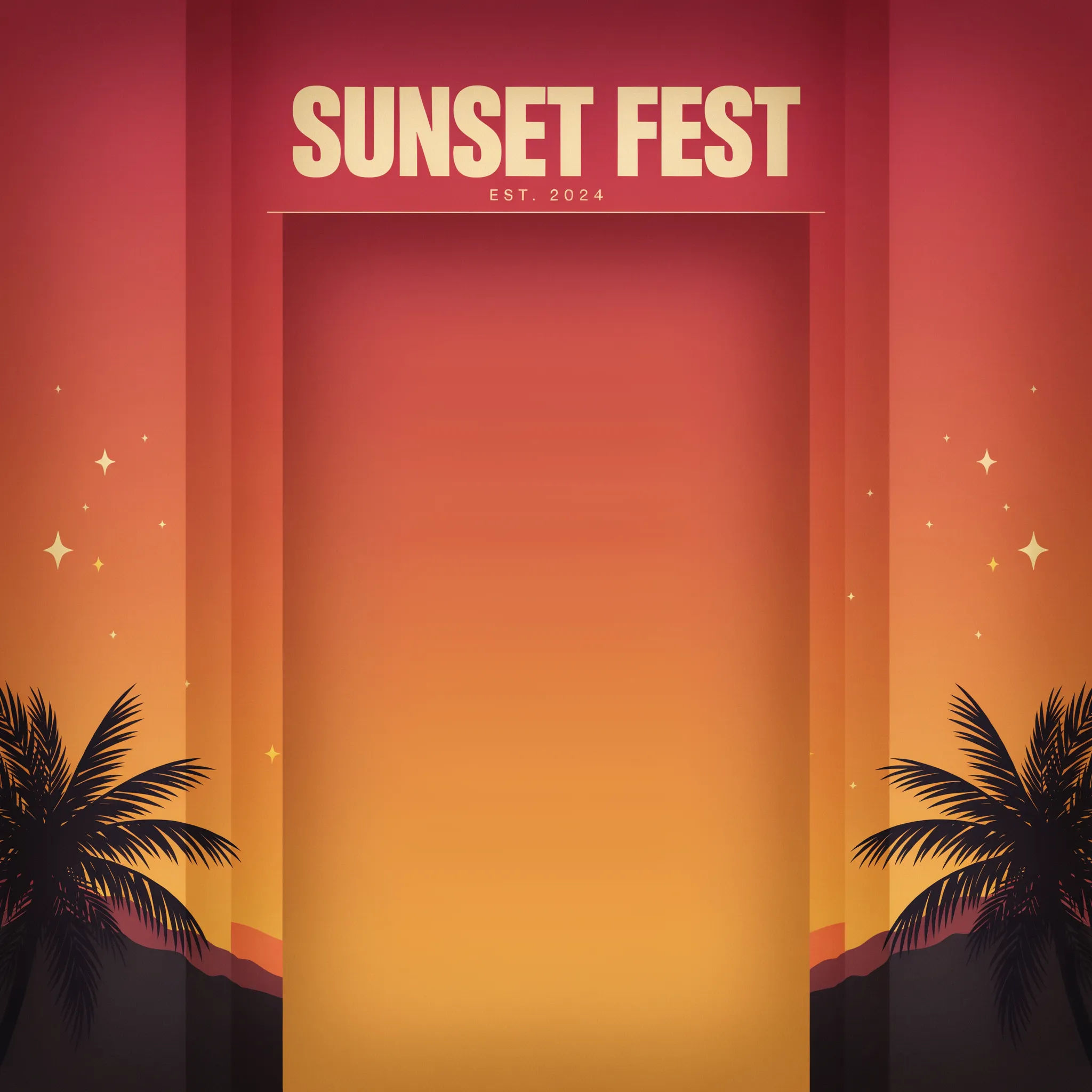 Festival geofilter with a sunset gradient and bold title, open centre