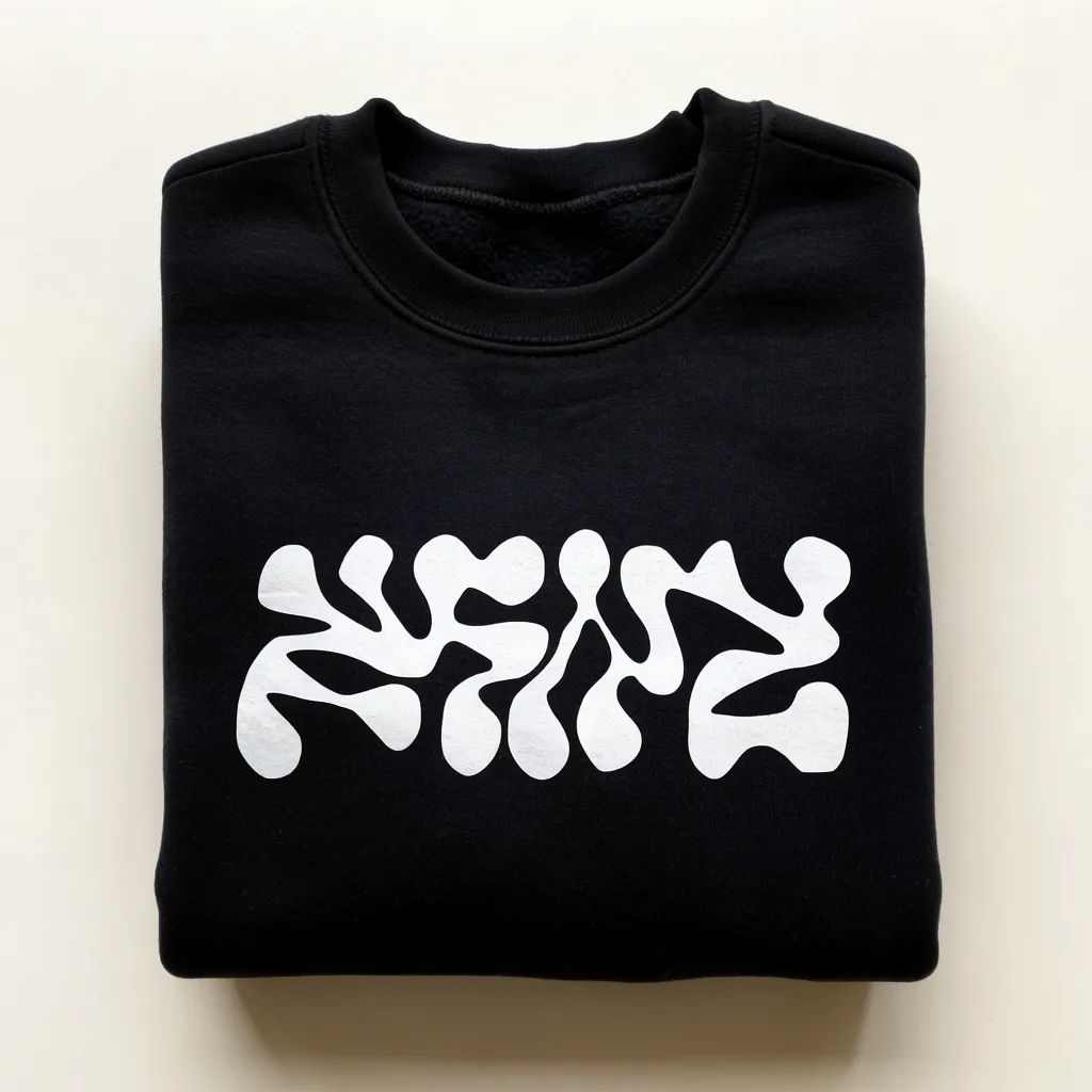 Folded black sweatshirt flat-lay printed with the uploaded design