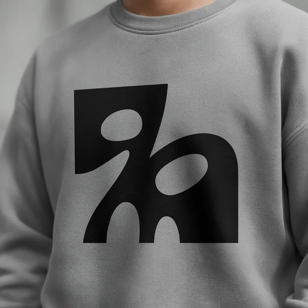 Close-up of the uploaded print on the chest of a grey sweatshirt