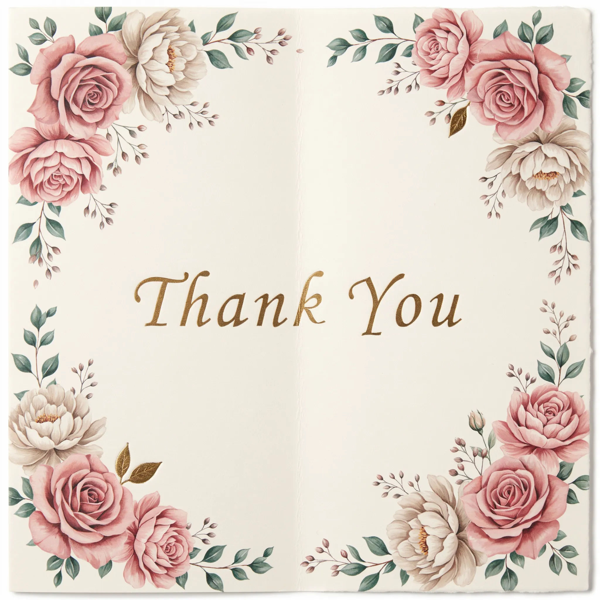 Elegant thank you card with floral border and gold serif Thank You