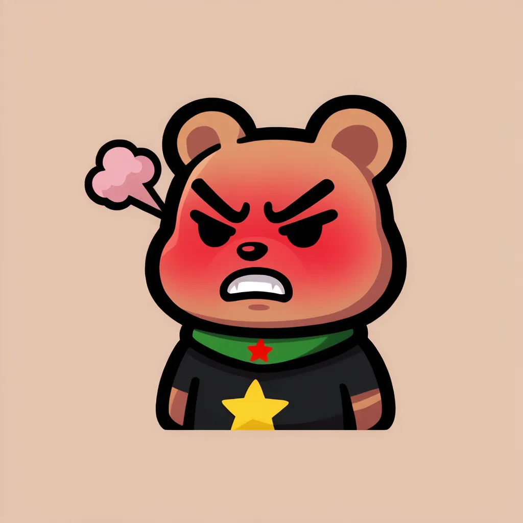 Cat mascot rage emote with steam and a red flush