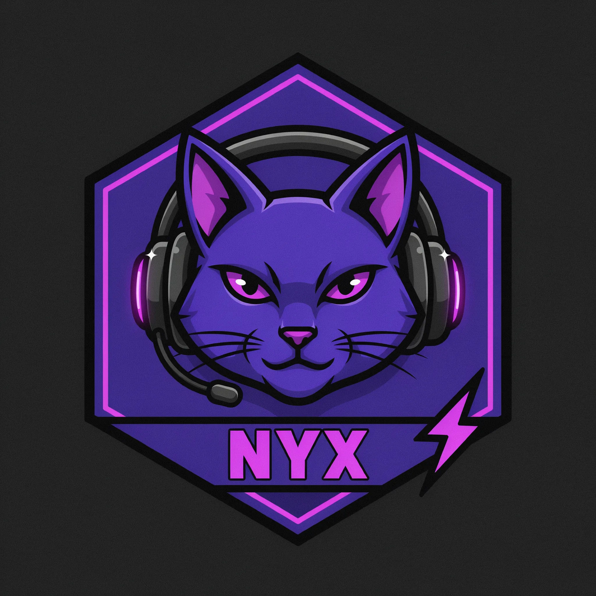 Twitch channel mark with a cat mascot wearing a headset
