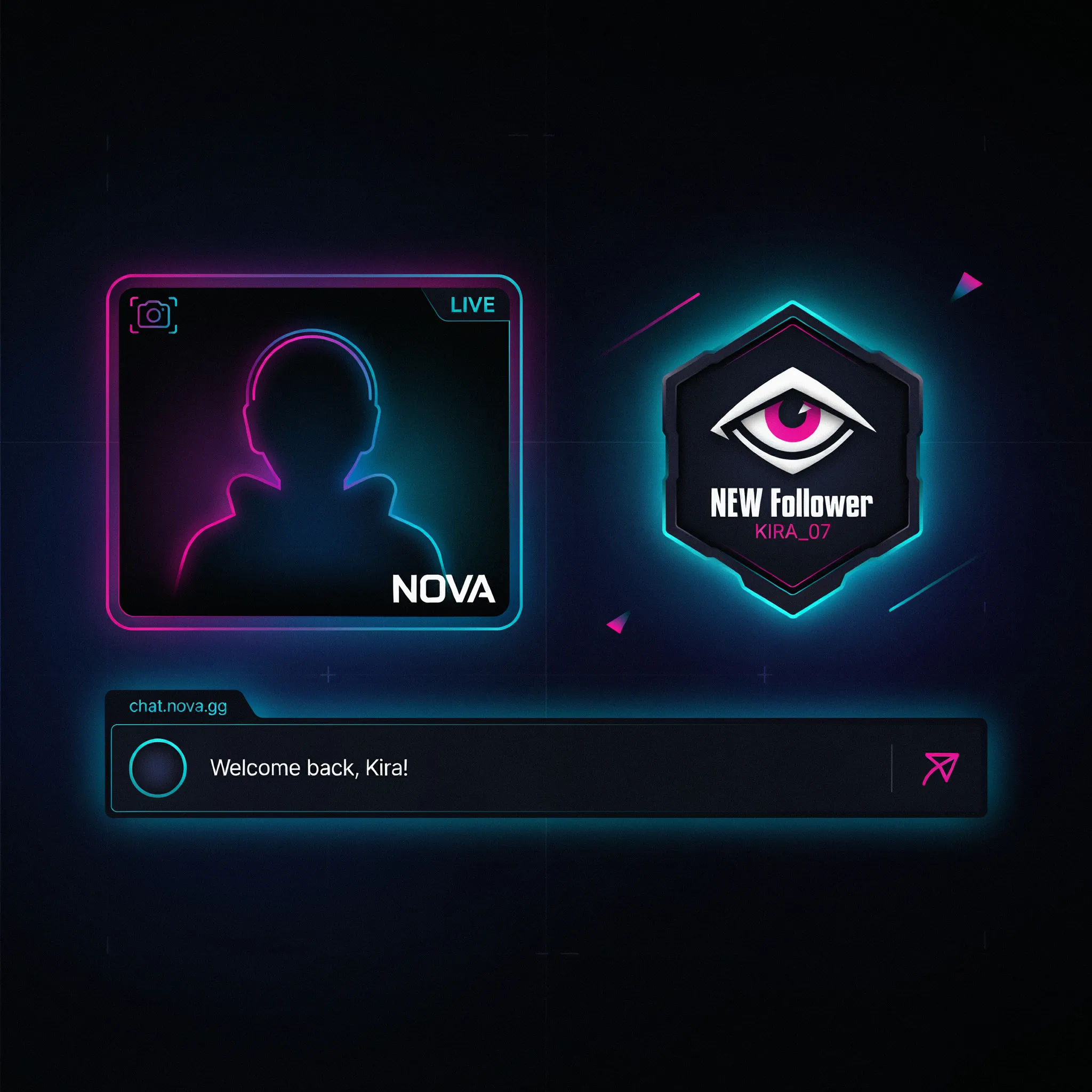 Matching cyberpunk neon overlay set with frame, alert and lower bar