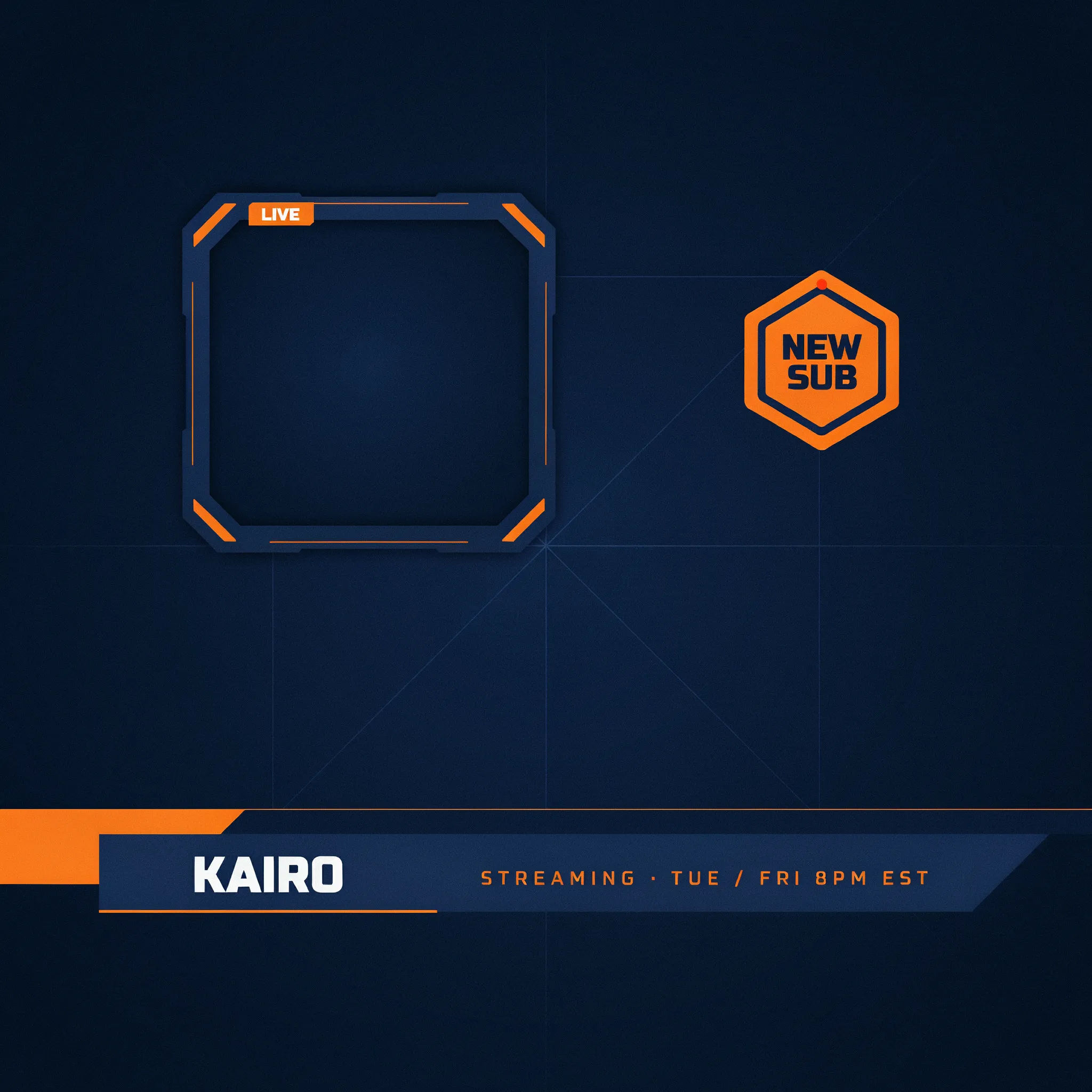 Navy and orange clean esports overlay with an angular frame