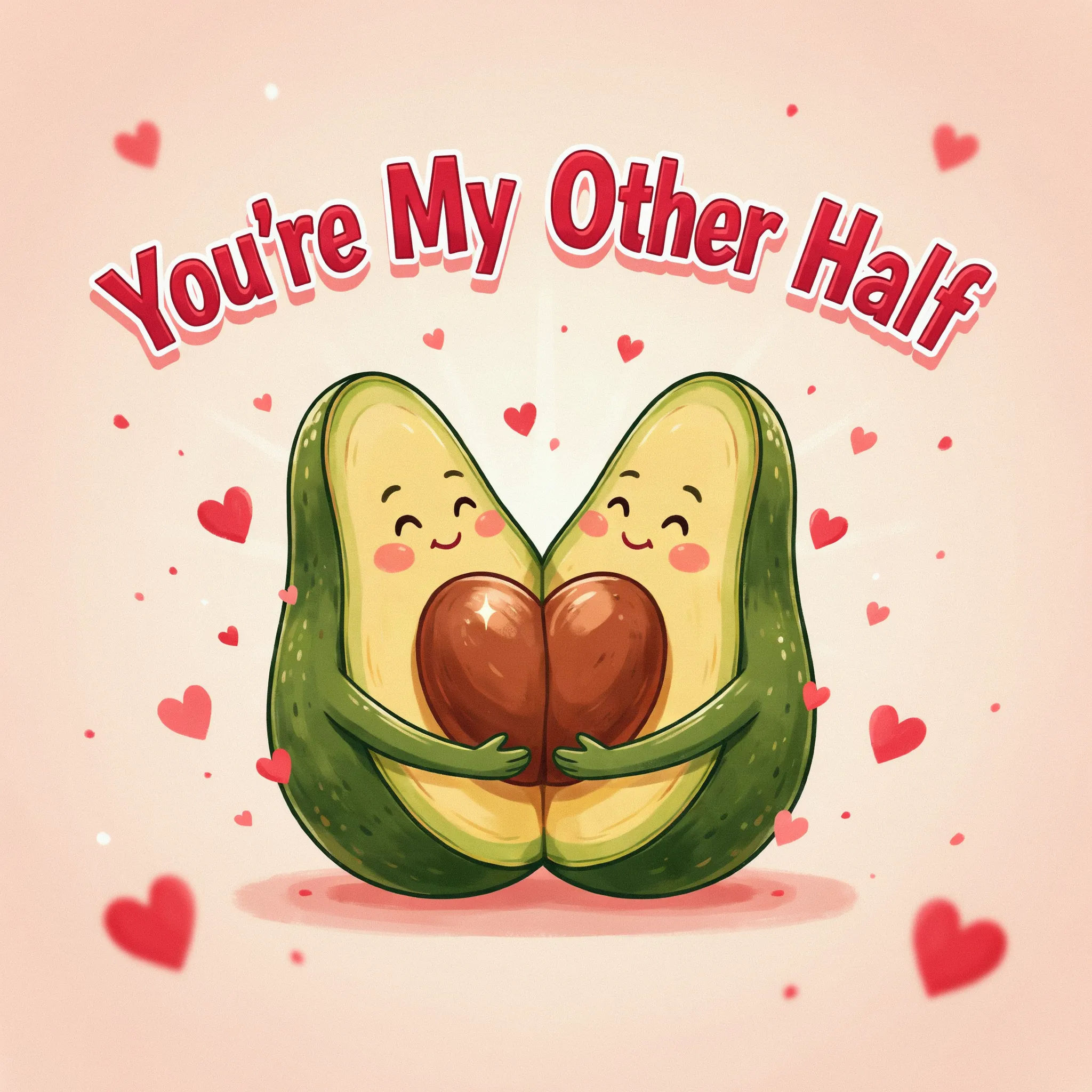 Funny Valentine card with cartoon avocado halves and a pun heading