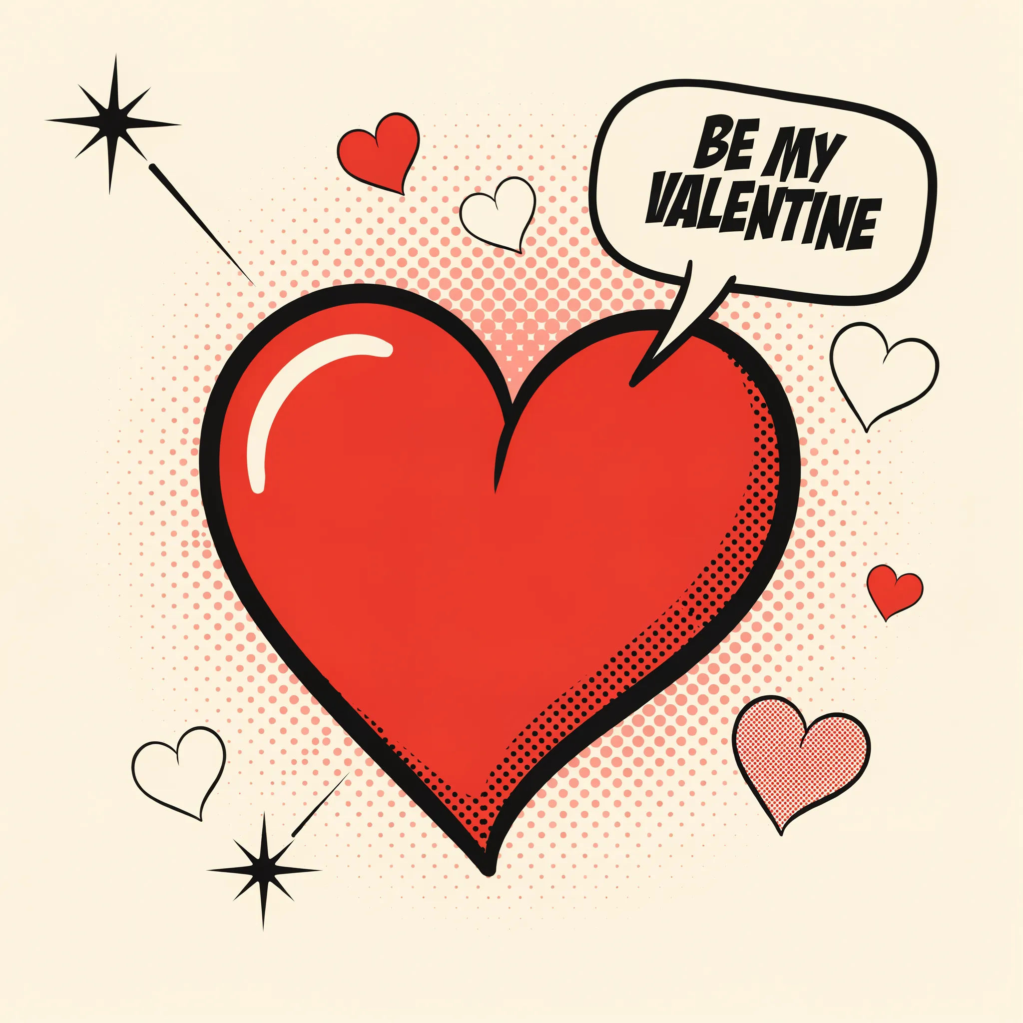 Retro comic Valentine card with pop-art heart and speech bubble
