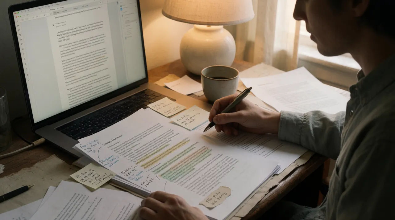 A transcript being reshaped into a short written article