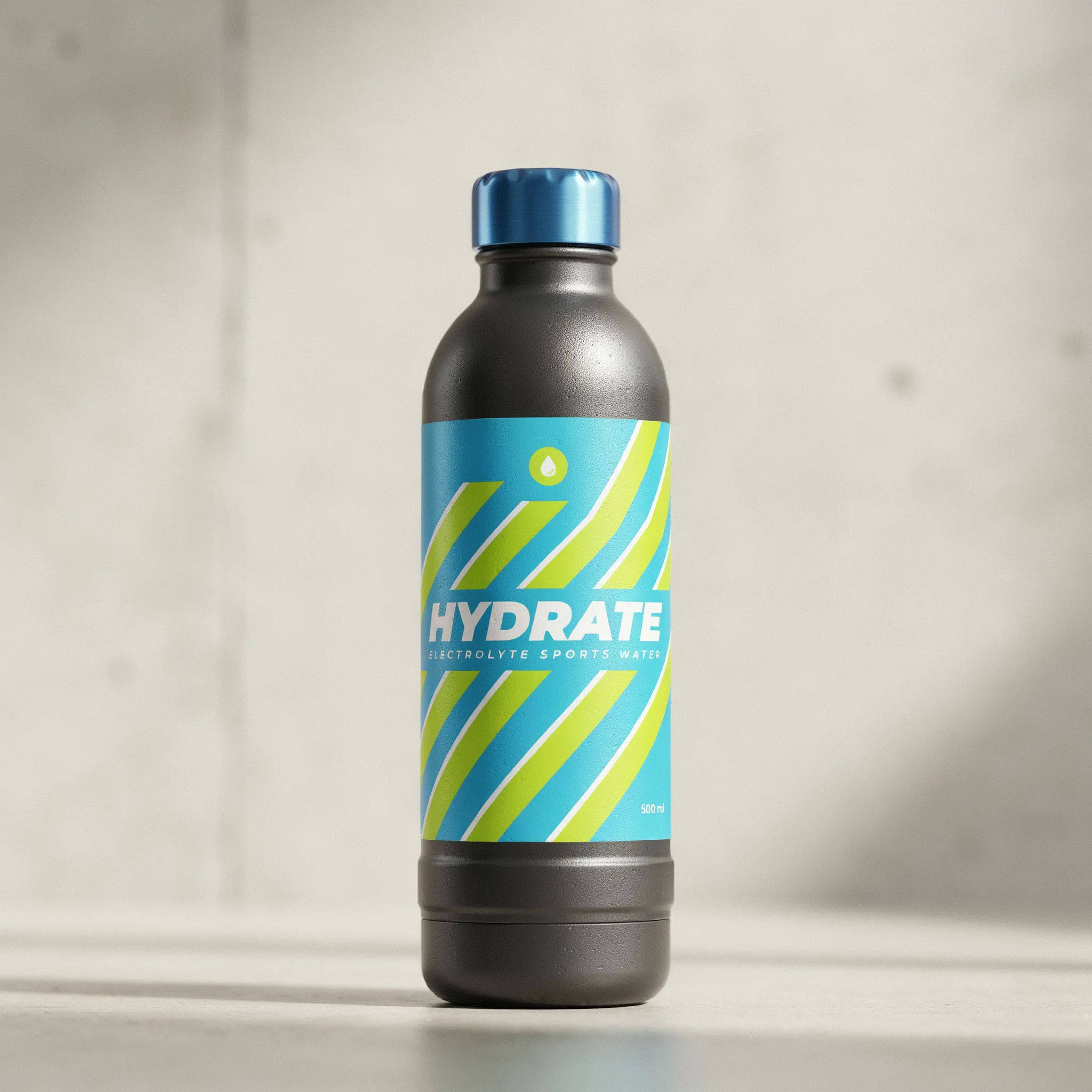 Bright blue and lime sports hydration bottle label