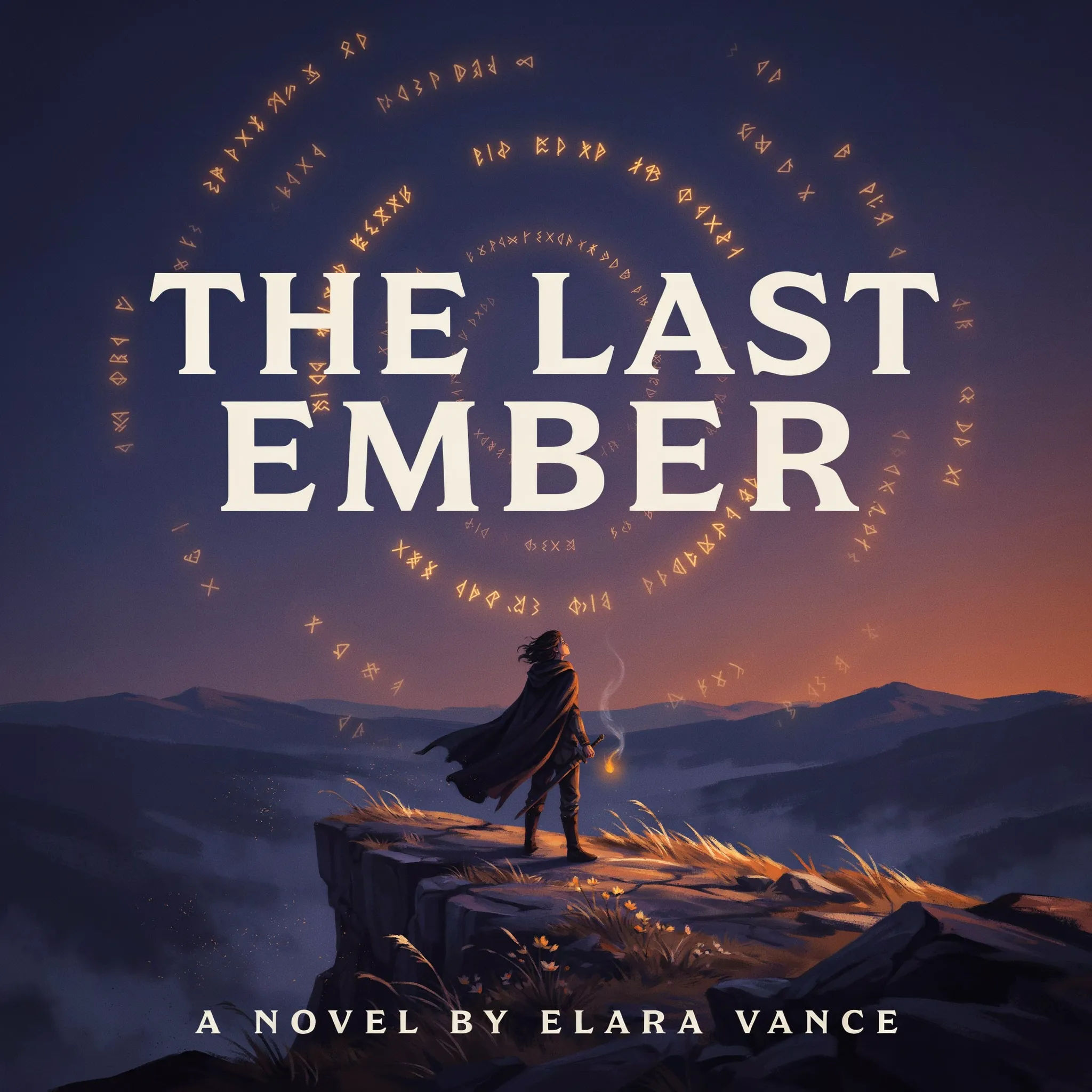 YA fantasy Wattpad cover with a lone figure on a cliff and a bold title