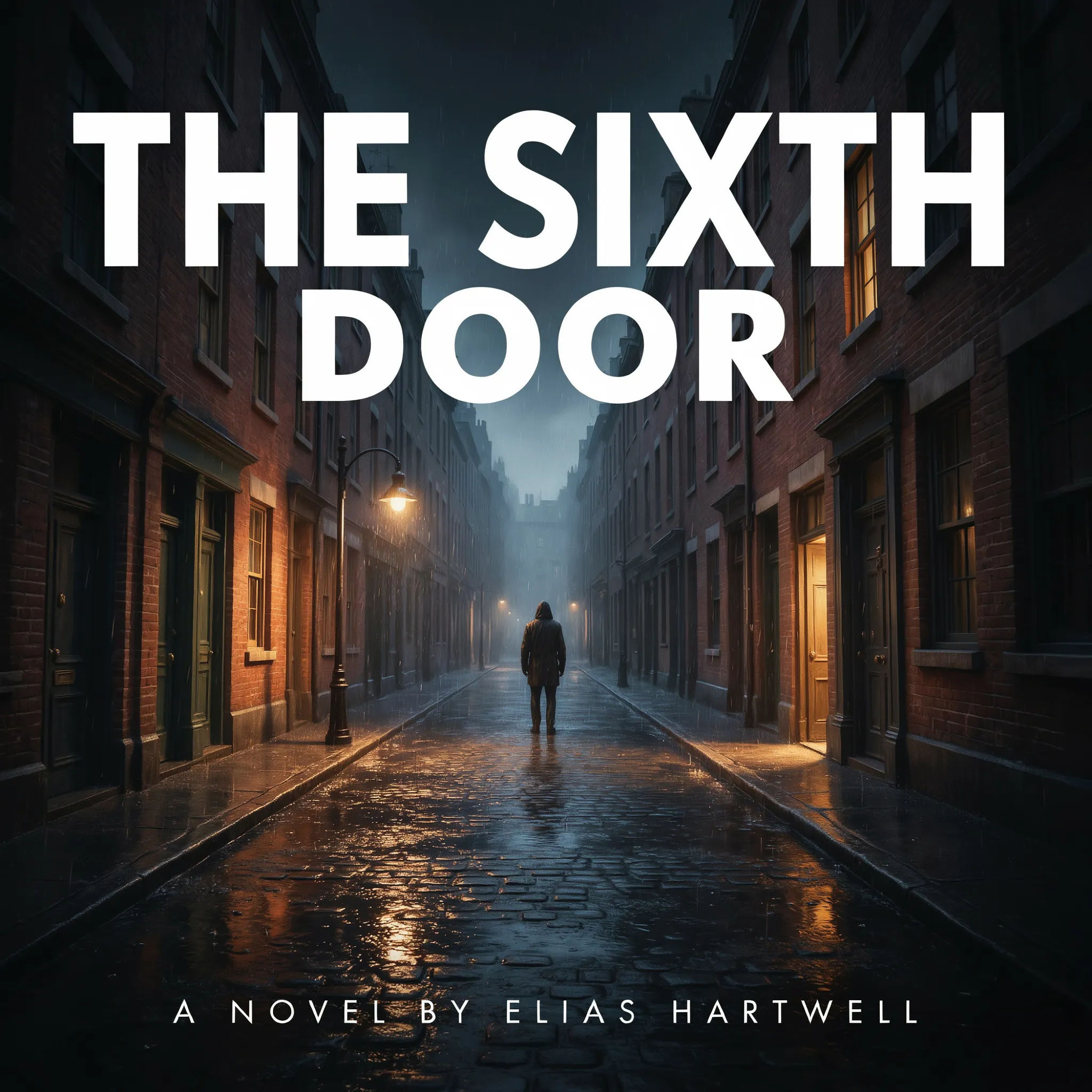 Thriller Wattpad cover with a rainy night street and a stark bold title