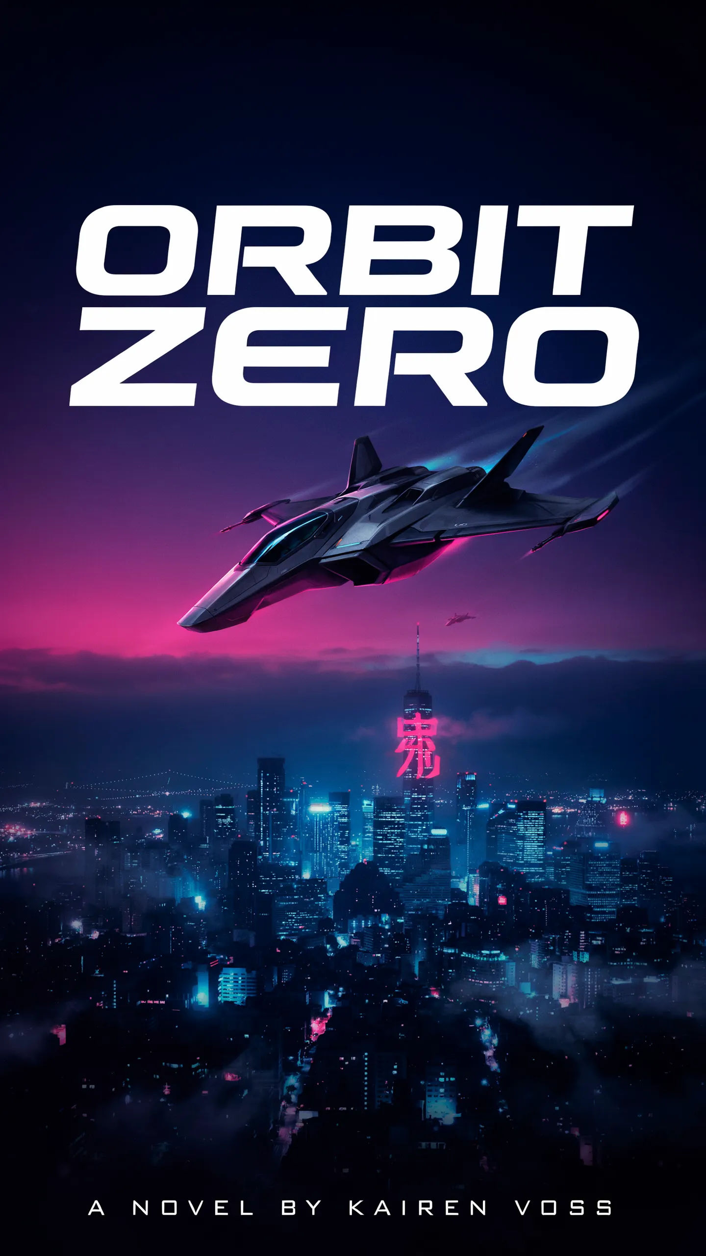 Sci-fi Wattpad cover with a spacecraft over a neon city
