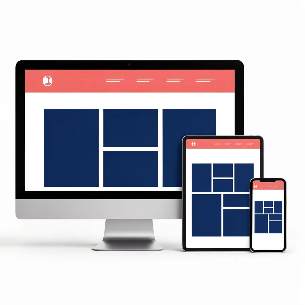 Website shown as a desktop, tablet, and phone set on a studio surface