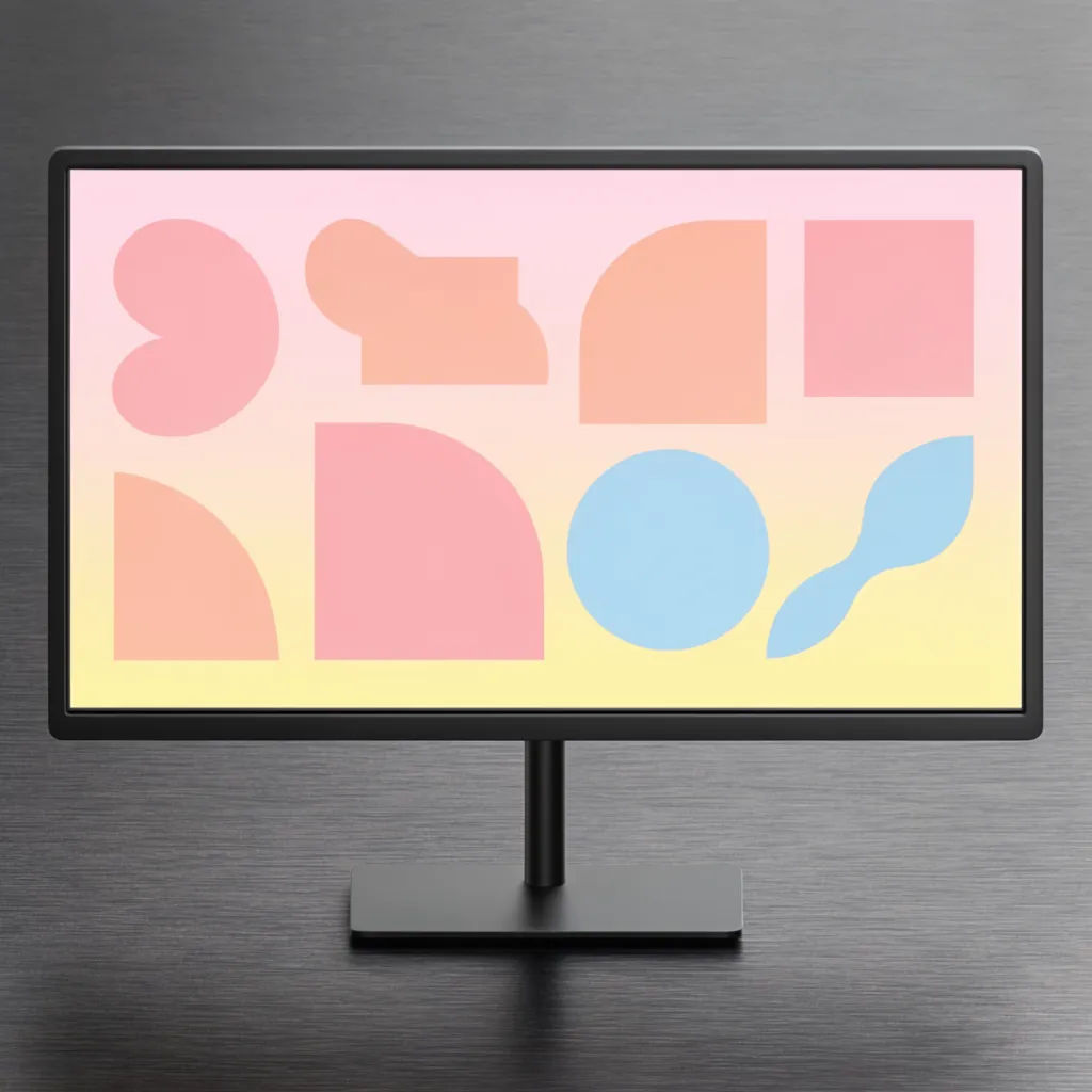 Desktop screen in a slim monitor on a tidy desk head-on