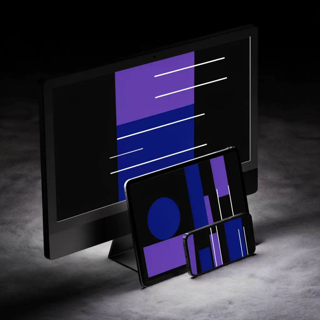Desktop, tablet, and phone screens overlapping to show responsive layout