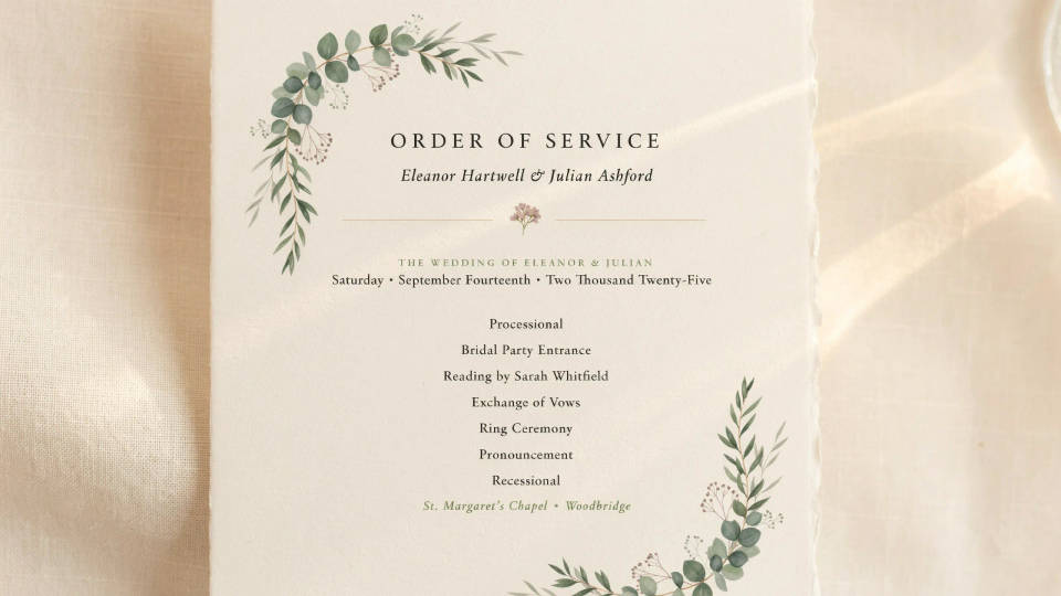 Order of service, laid out clearly