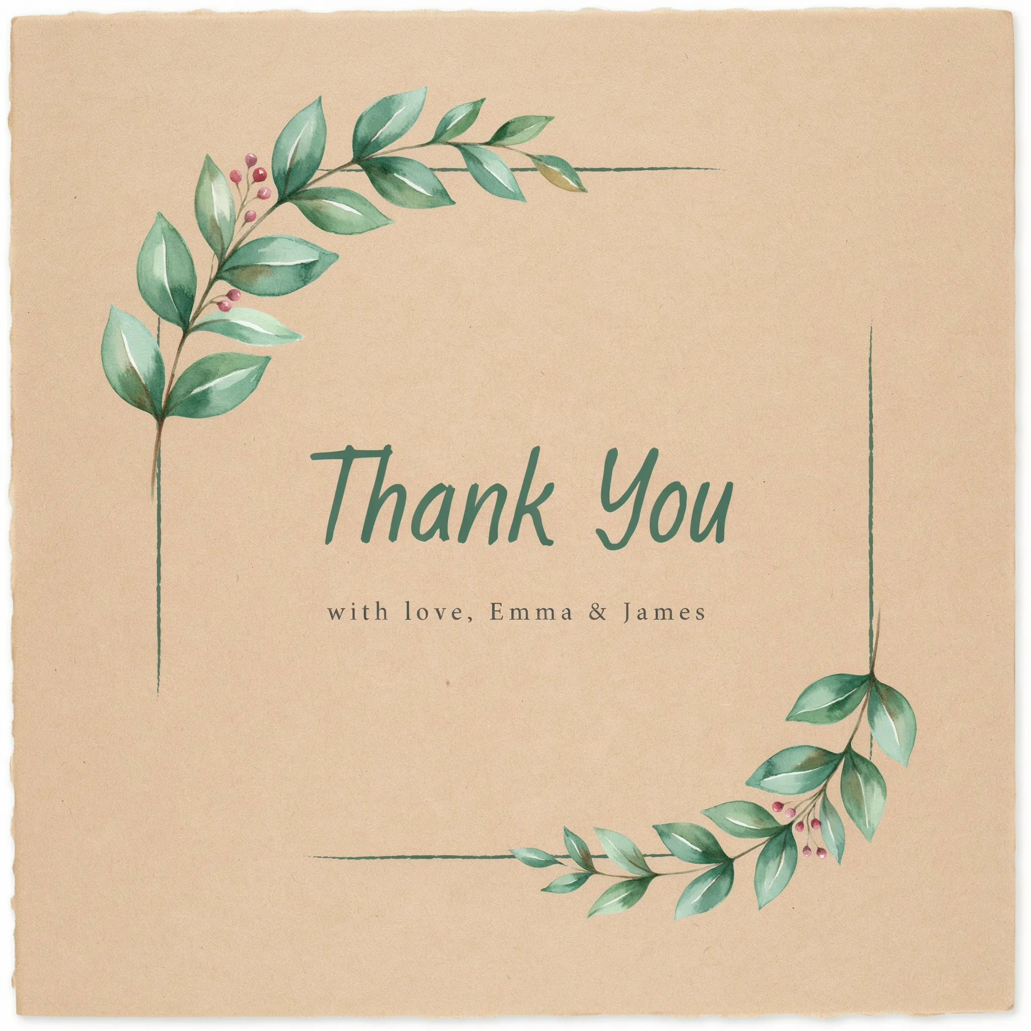 Rustic thank you card with eucalyptus greenery on kraft paper
