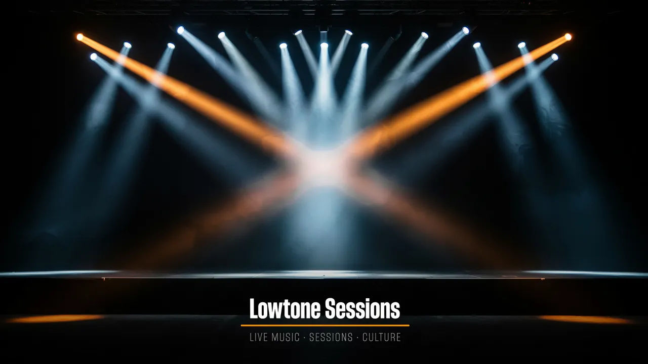 Dark stage music YouTube banner with the name Lowtone Sessions and neon accents