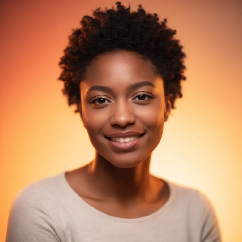 Selfie restyled as a soft studio portrait on a warm gradient