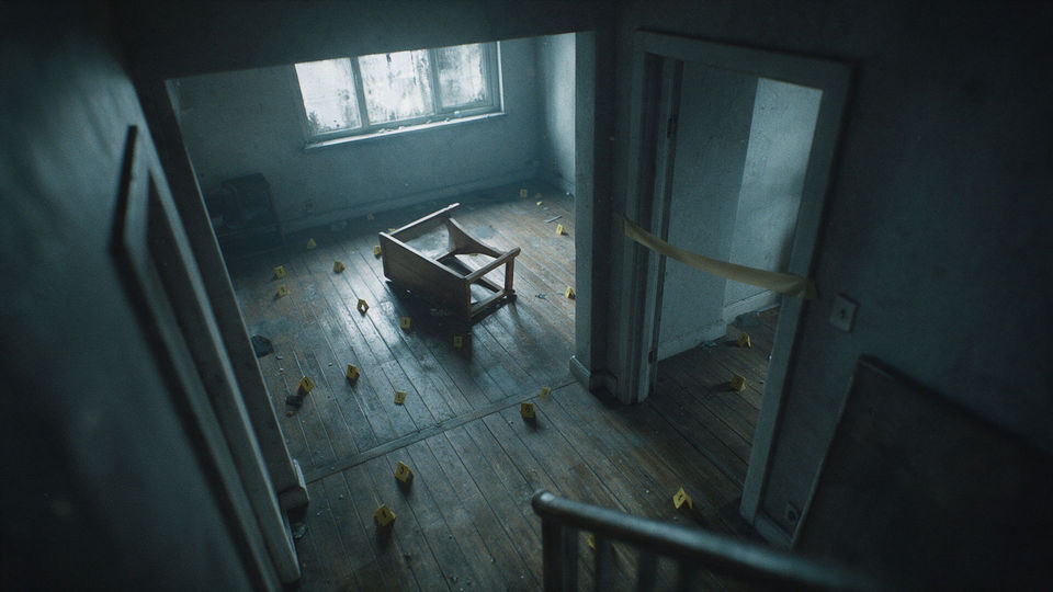 Evidence markers, upstairs room