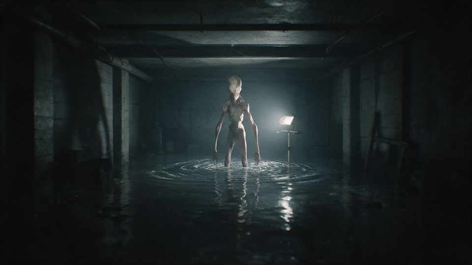 Flooded basement, standing figure