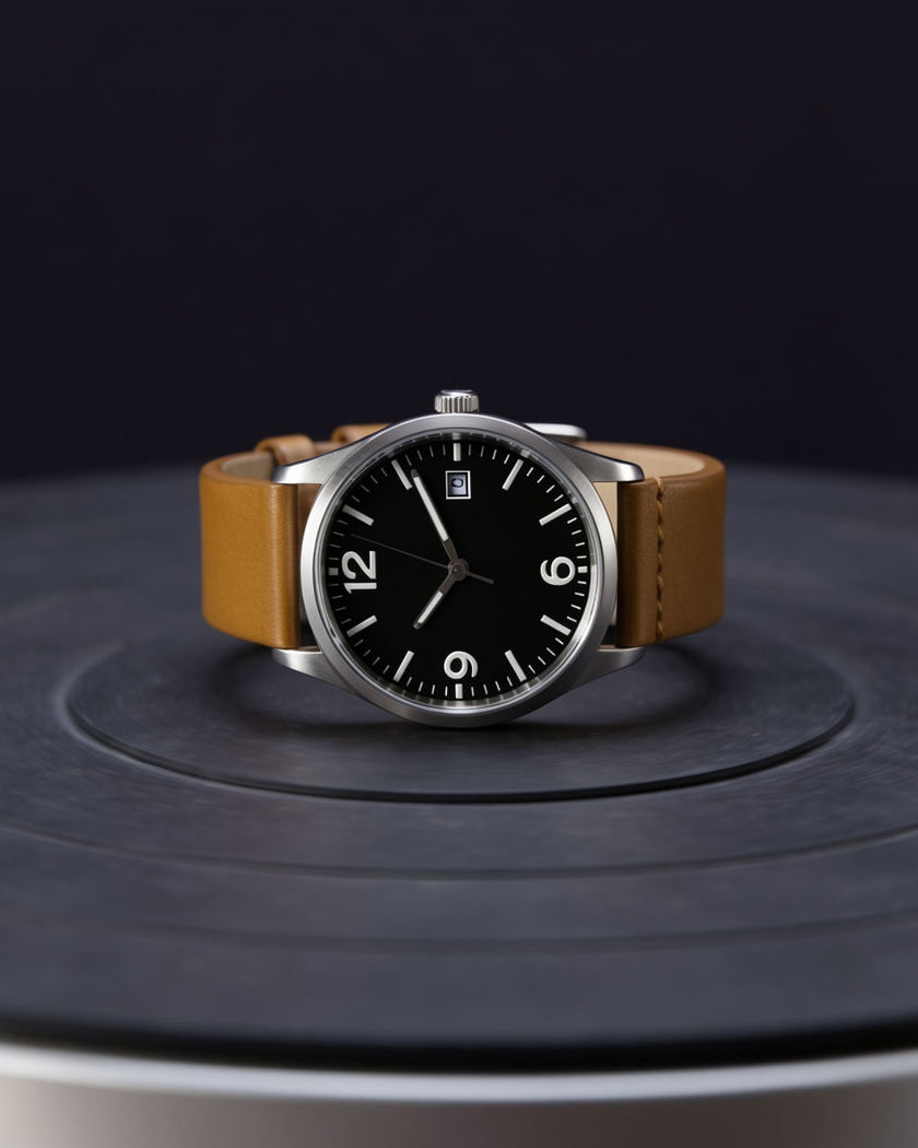A product rotating a smooth 180 degrees on a clean studio turntable under even light